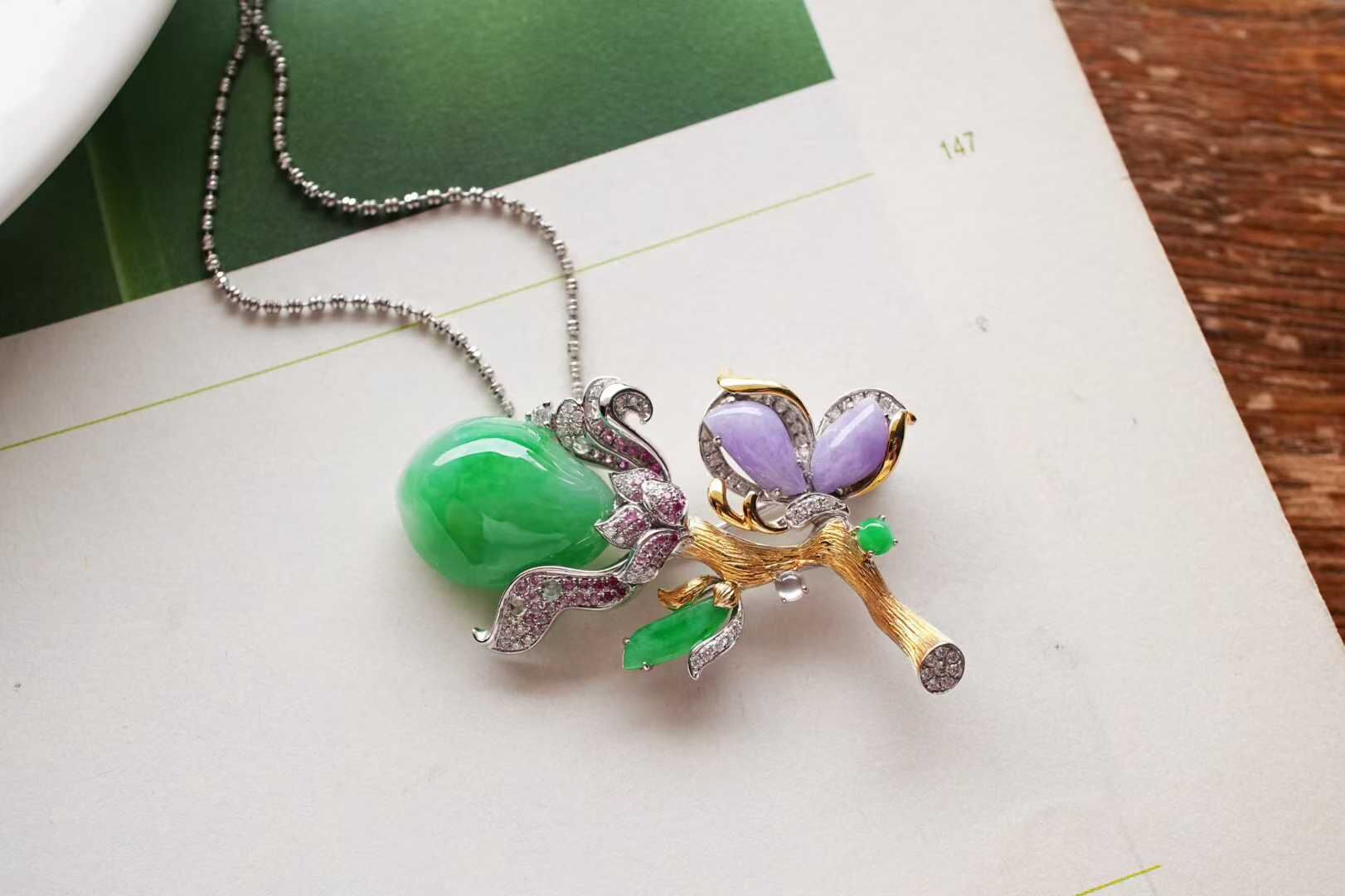 翡翠玉蘭花胸針吊墜兩用款,天然翡翠A玉, 緬甸玉, Jade, Jadeite