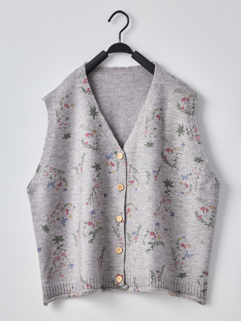 印花開釦針織背心磨毛棉絨上衣格紋蛋糕長裙組合