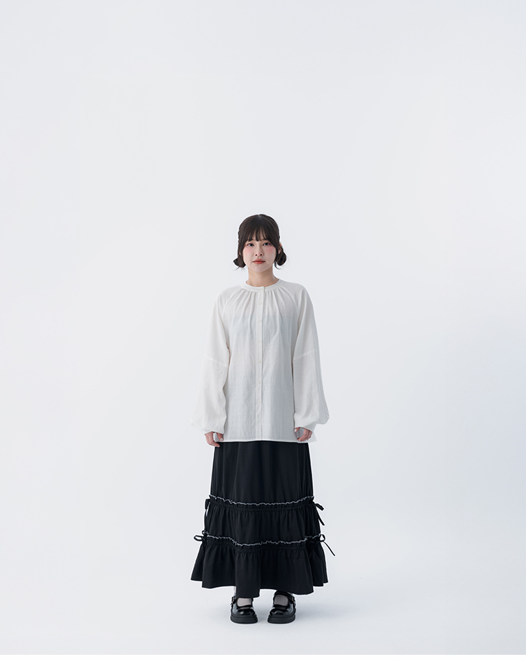 Plain jacquard design, Zhongshan collar, puff sleeve long-sleeved shirt【01025634】in stock+pre-order