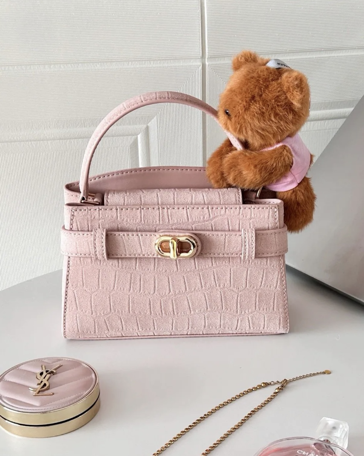 CHARLES & KEITH 小CK 鱷魚紋 麂皮 皮革 手提包 肩背包 禮盒組 贈小熊吊飾 共4色