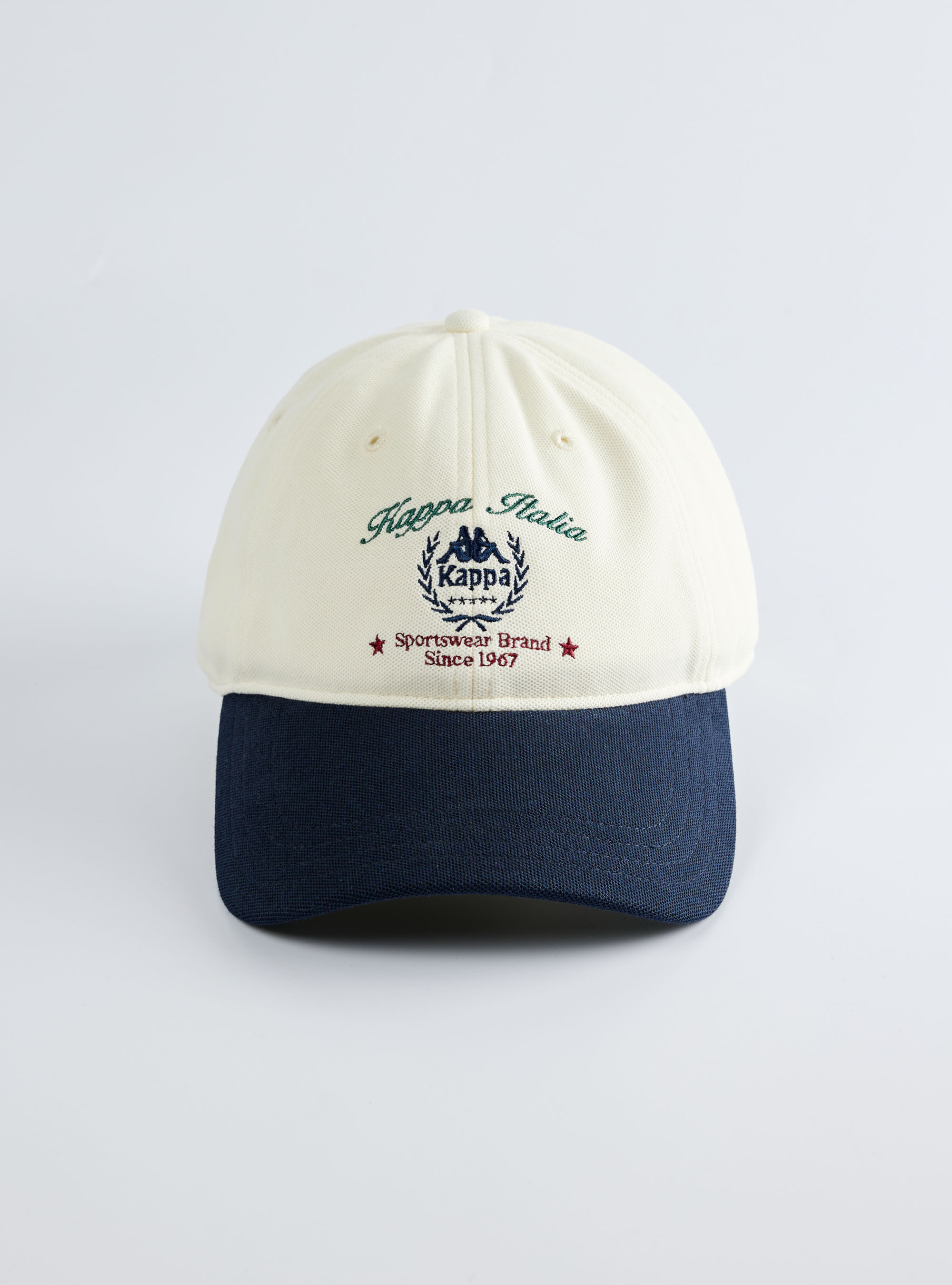 復古撞色刺繡棒球帽 (藍白）