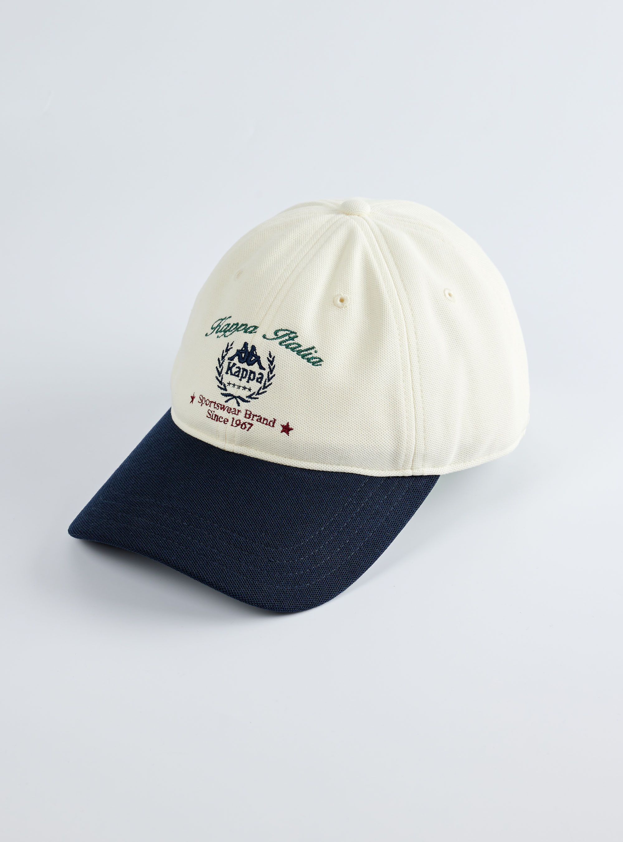 復古撞色刺繡棒球帽 (藍白）