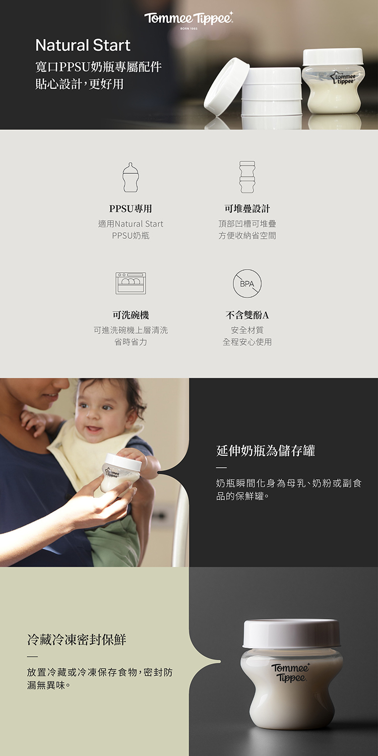 Tommee Tippee 寬口PPSU奶瓶儲存蓋 4入