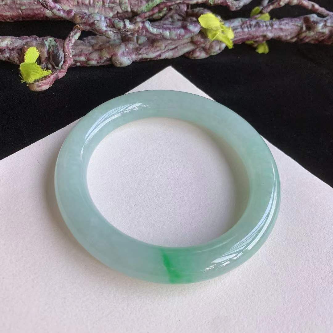 翡翠冰種水潤飄陽綠圓條手鐲,天然翡翠A玉, 緬甸玉, Jade, Jadeite