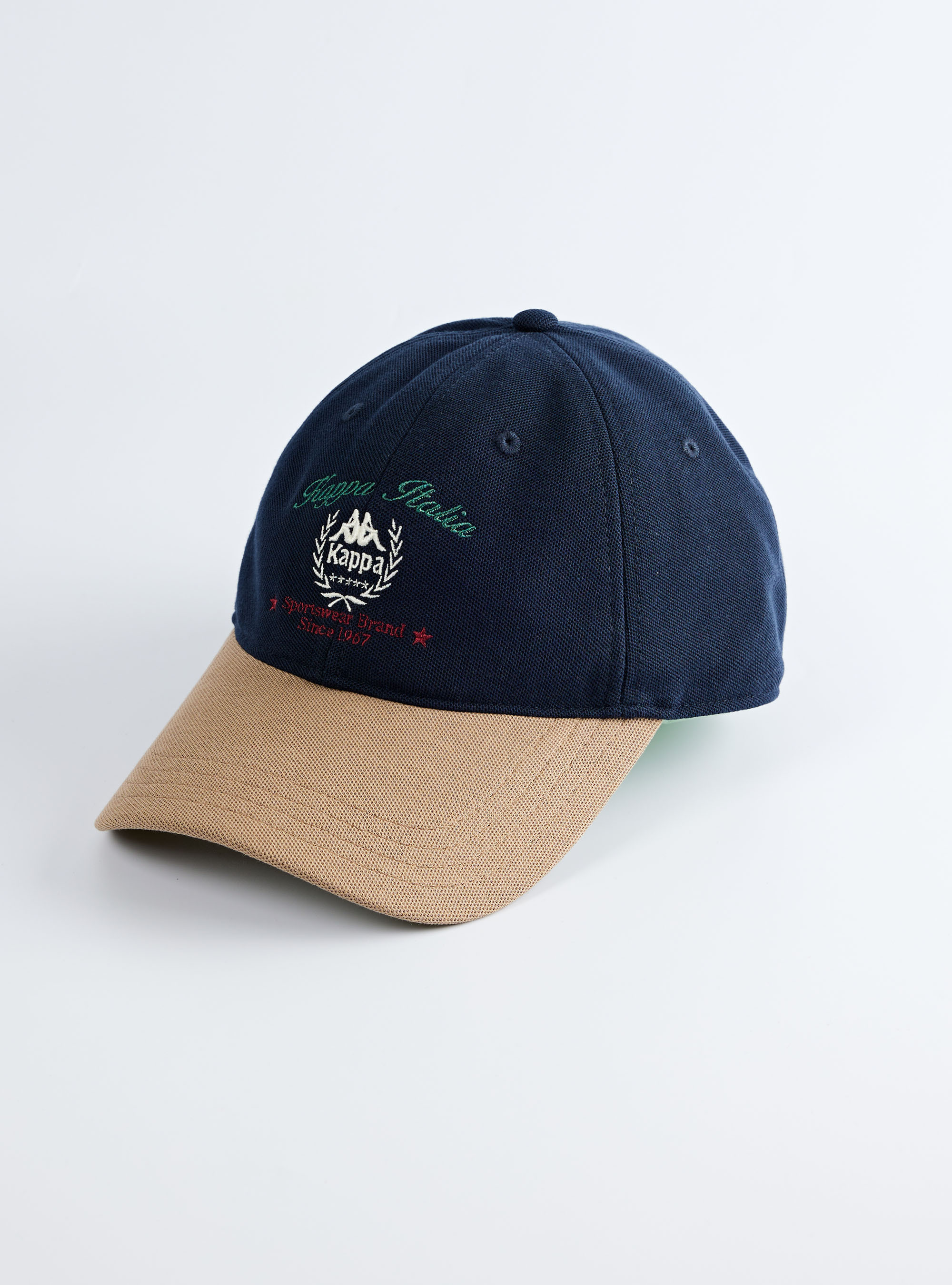 復古撞色刺繡棒球帽 (棕藍）