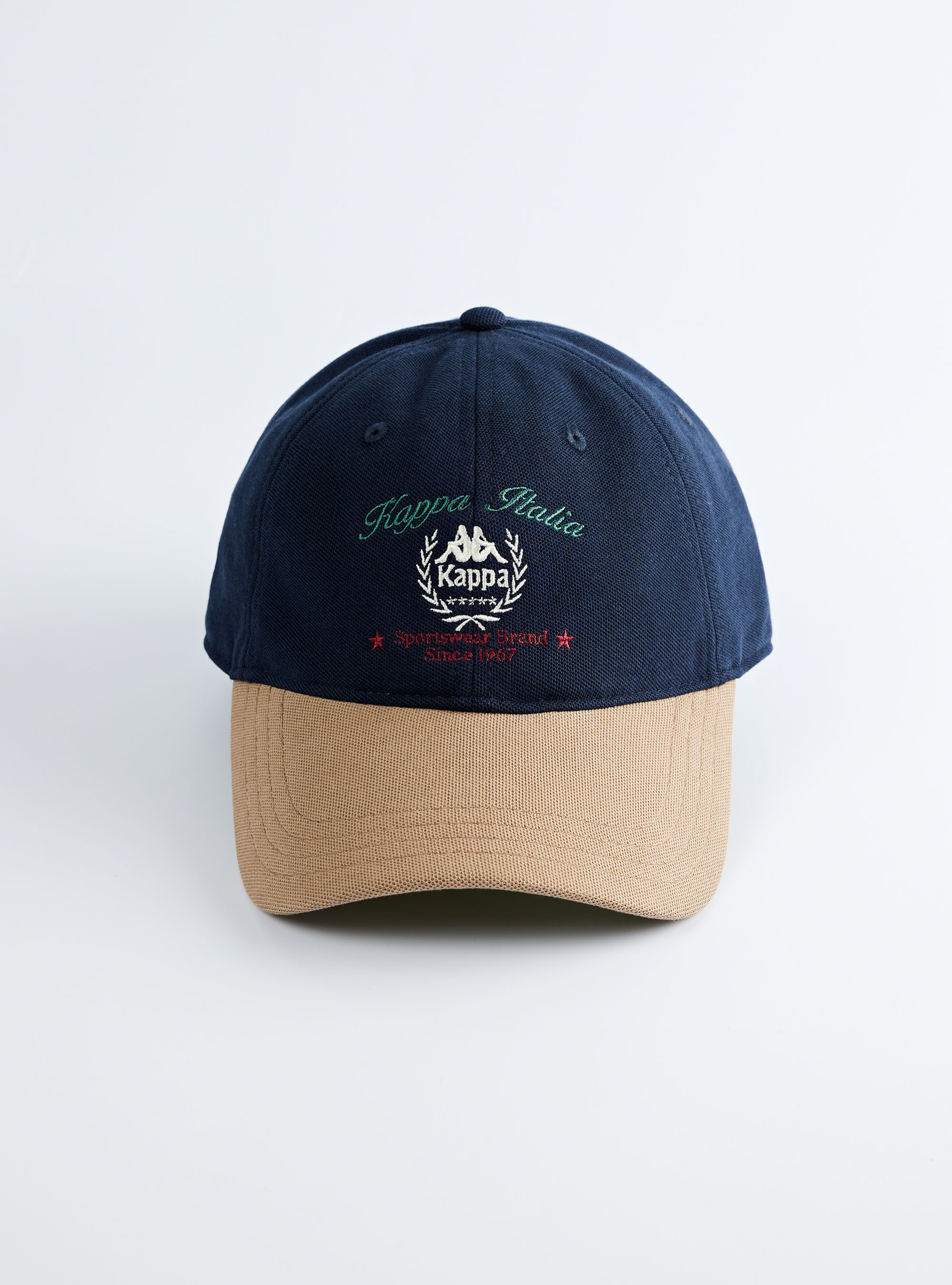 復古撞色刺繡棒球帽 (棕藍）