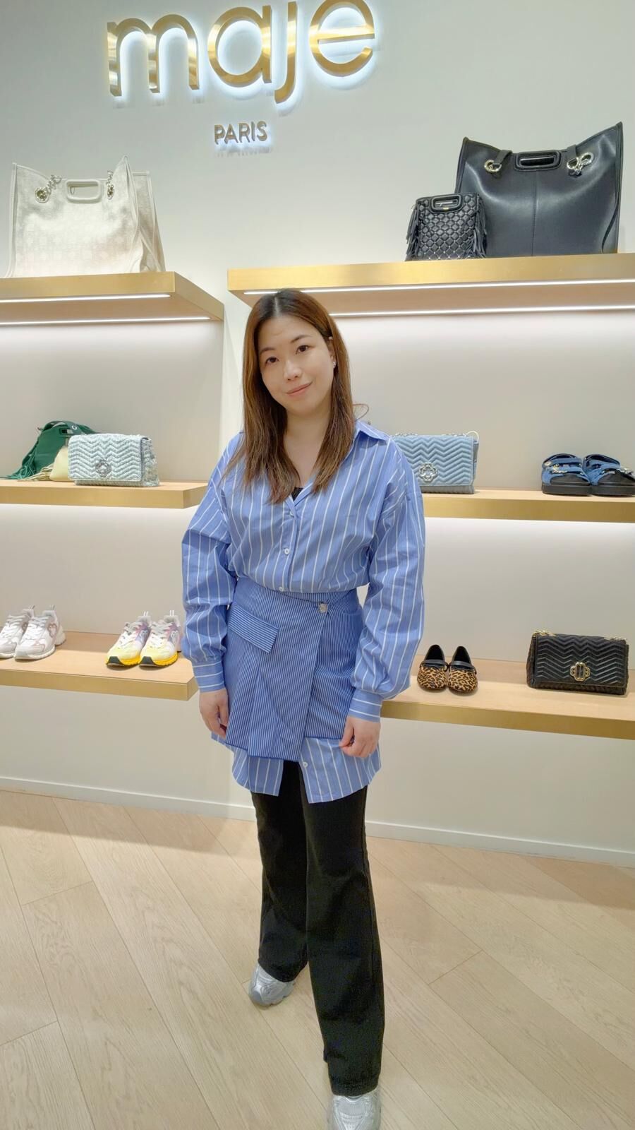 Maje 白色直條紋藍色長袖襯衫 #MFPRO033664