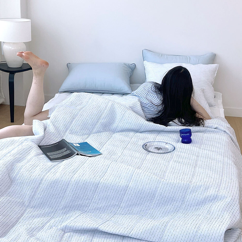 韓國棉被 極致涼感直條涼感被（內裡韓國涼感紗+外層升級雪皺紗）
