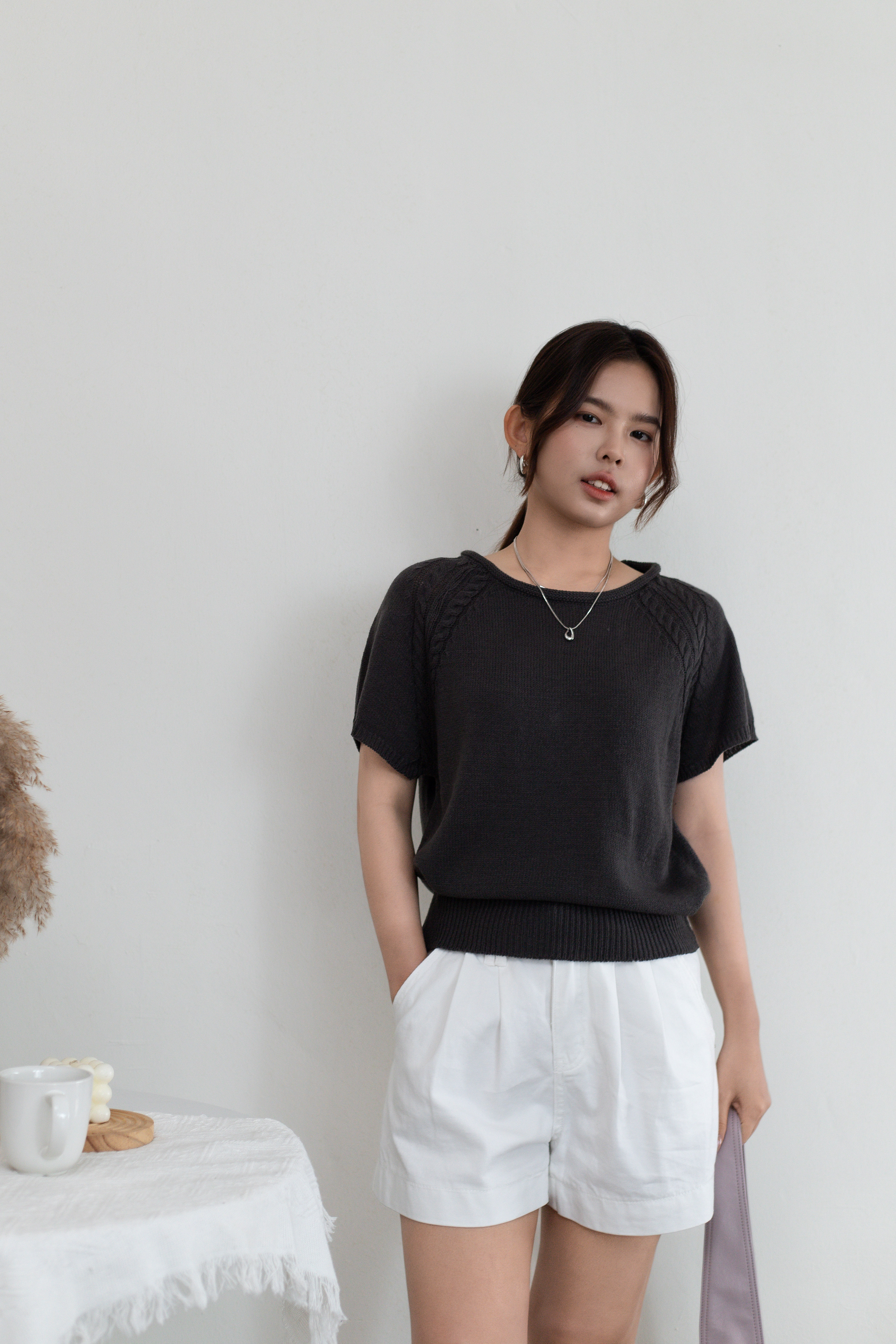 Kyrall Cable Knit Top Grey-2666KSGRY