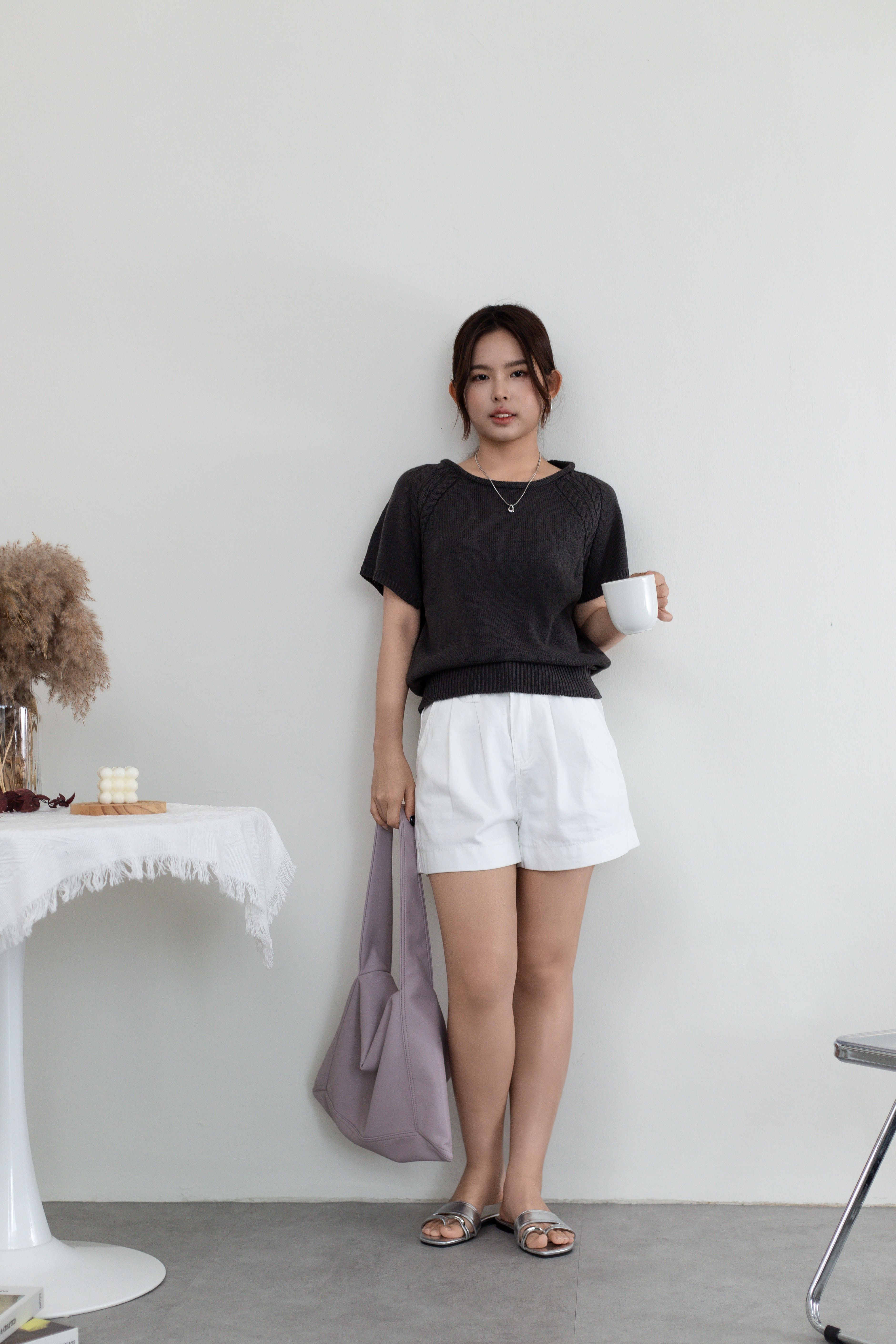 Kyrall Cable Knit Top Grey-2666KSGRY