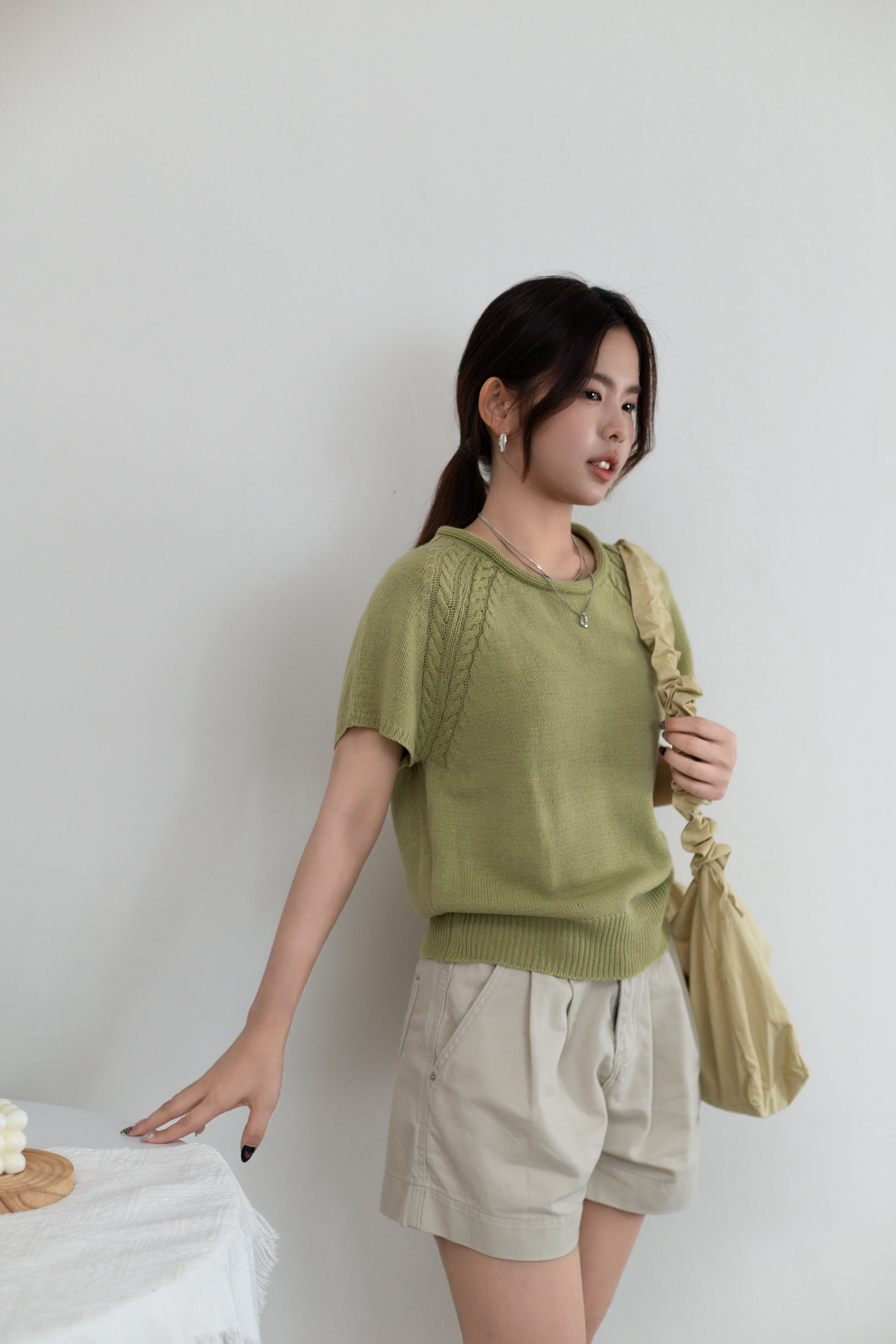 Kyrall Cable Knit Top Green-2666KSGRN