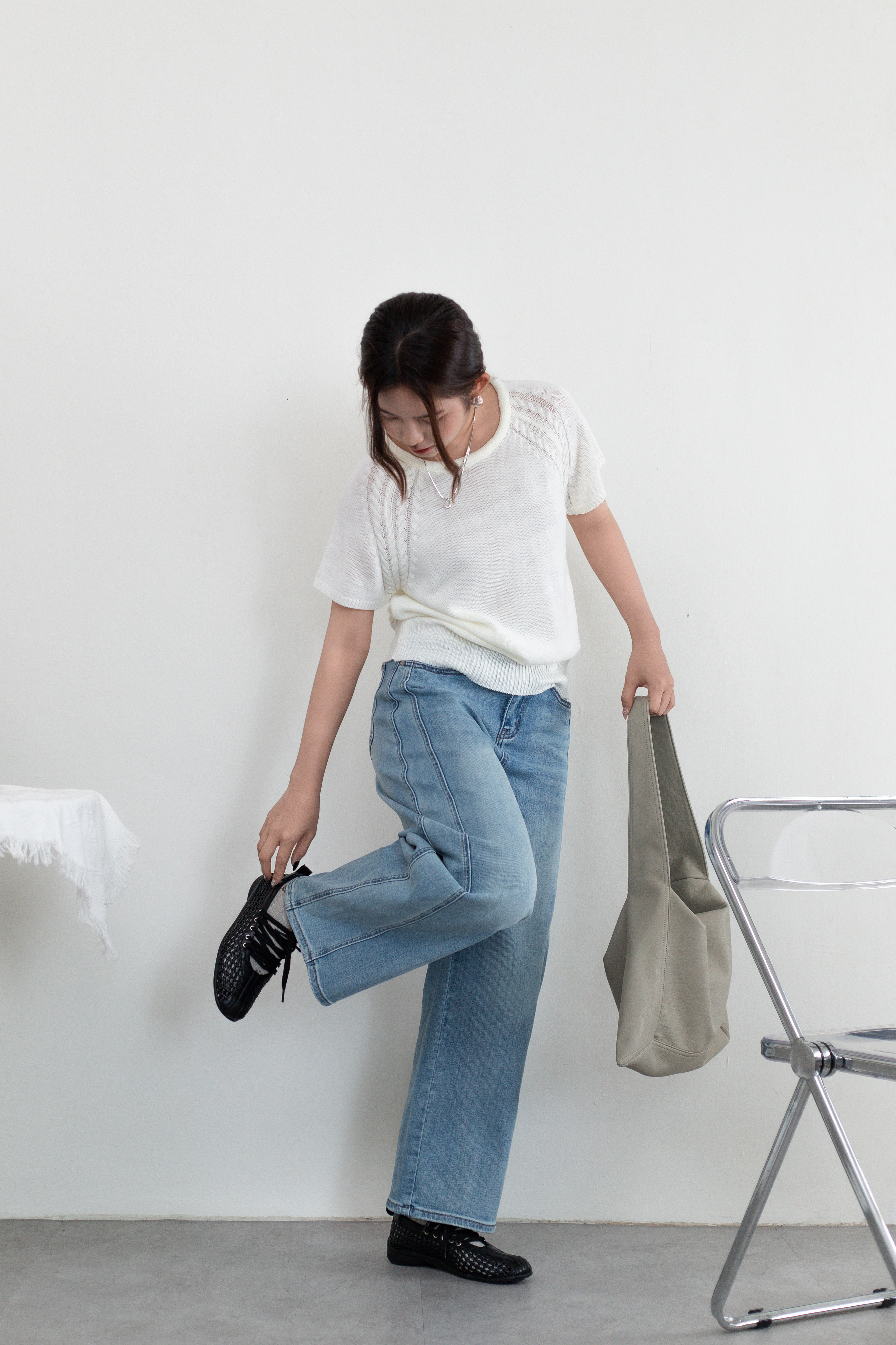 Kyrall Cable Knit Top White-2666KSWHI