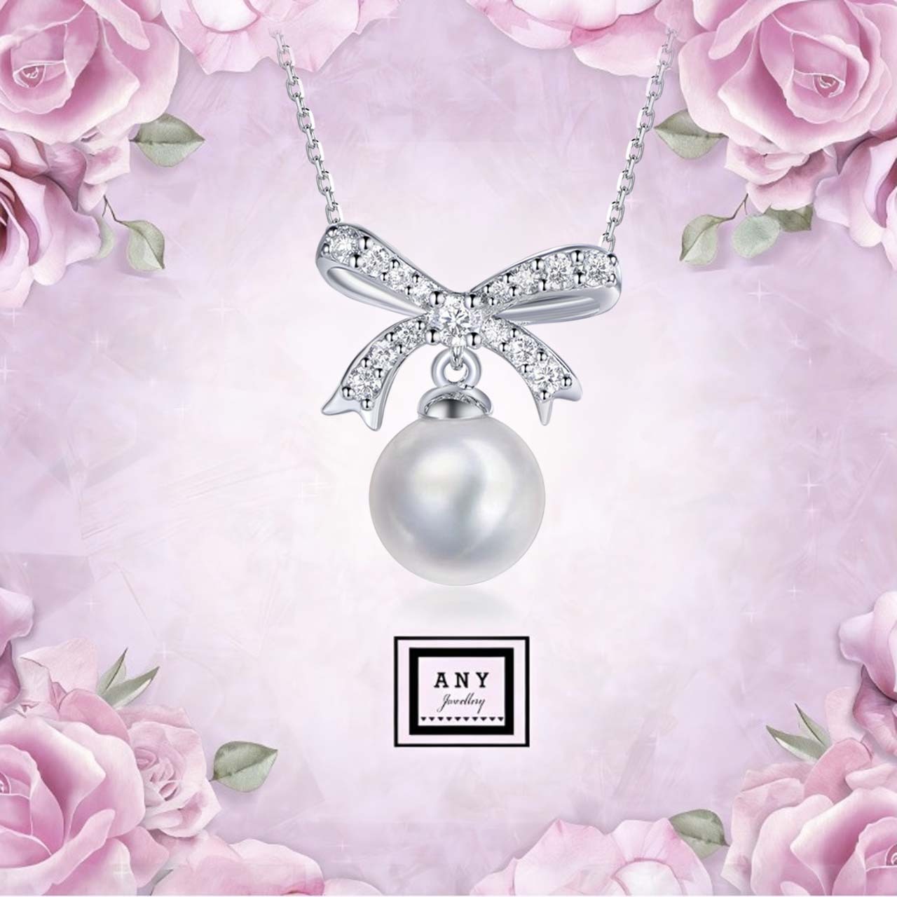 AQ09 N2999 10mm Crystal Pearl Ribbon of Love Necklace（莫桑）$398