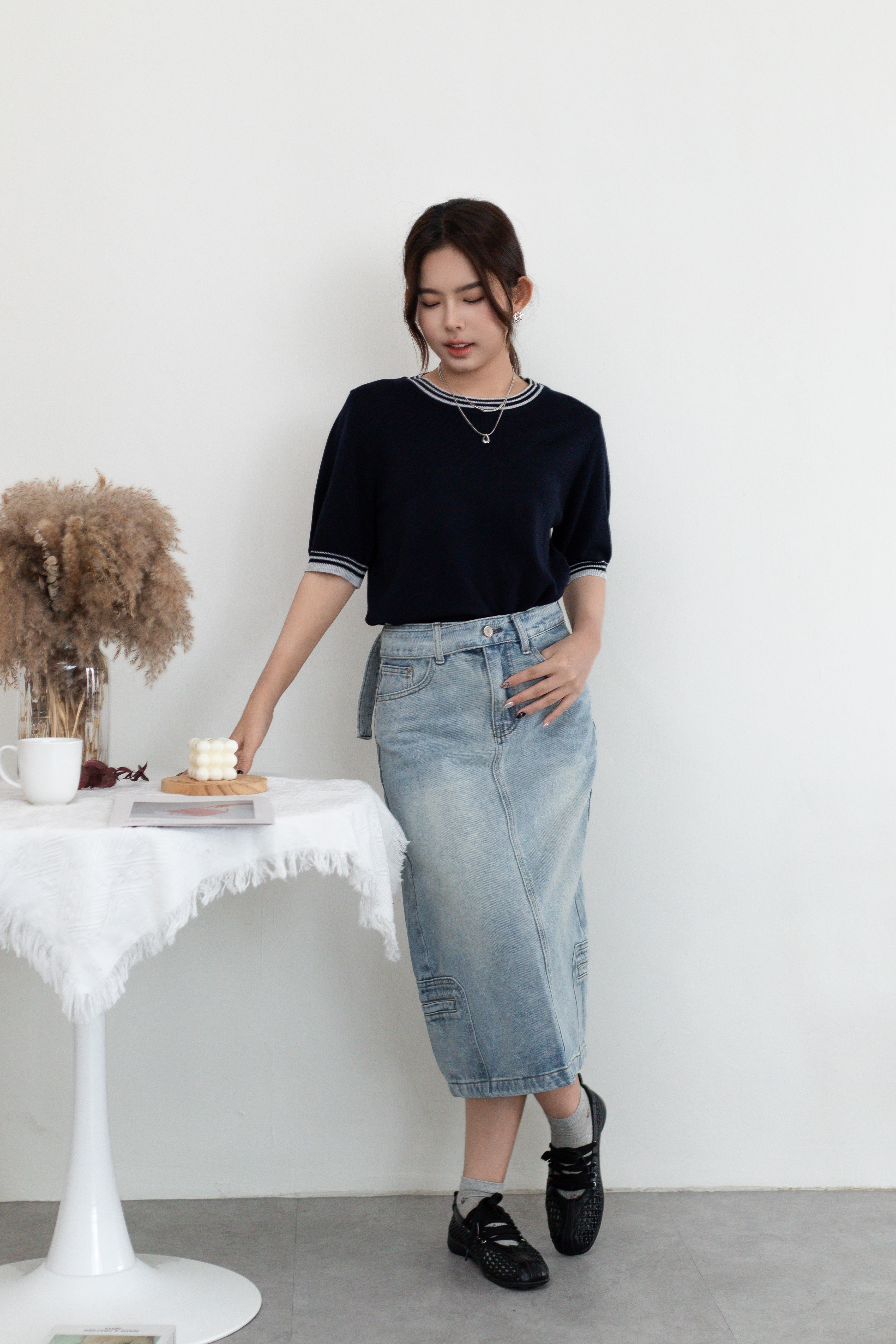 Aubrey Contrast Knit Top Navy- 2665KSNAV