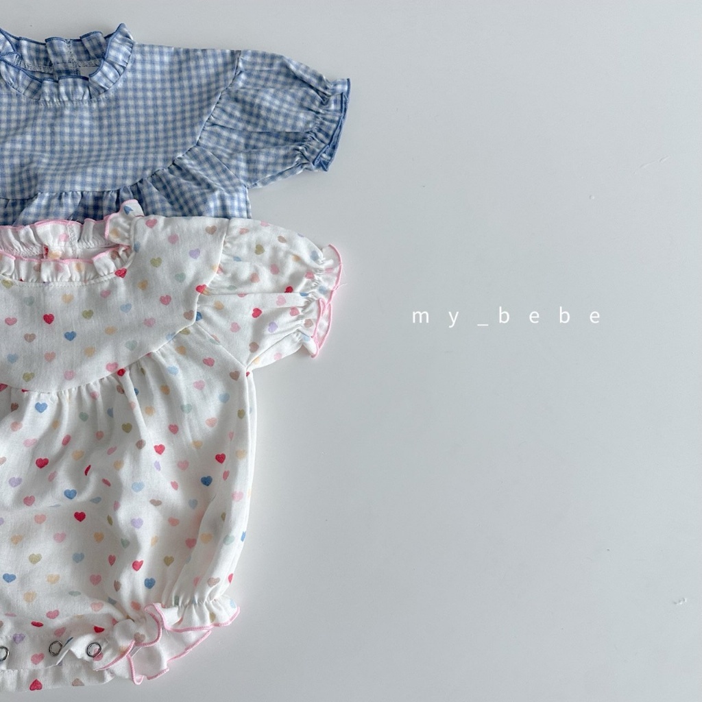 正韓夏MY BEBE 兩色藍格/彩色愛心包屁衣