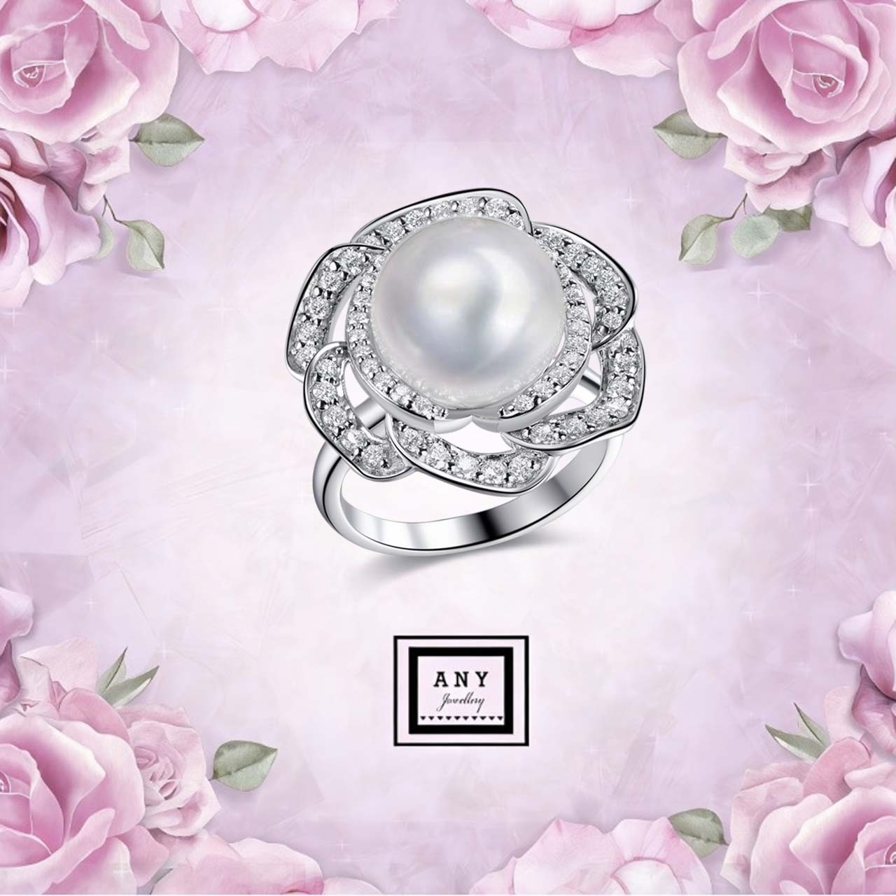 AQ21 R7009  12mm Crystal Pearl - Pearl in the Rose Ring （莫桑）$488