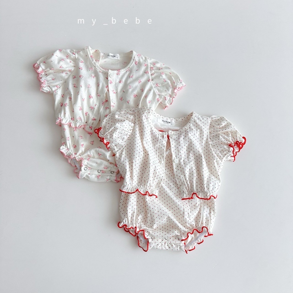 正韓夏MY BEBE 兩色點點碎花捲邊包屁衣+外套