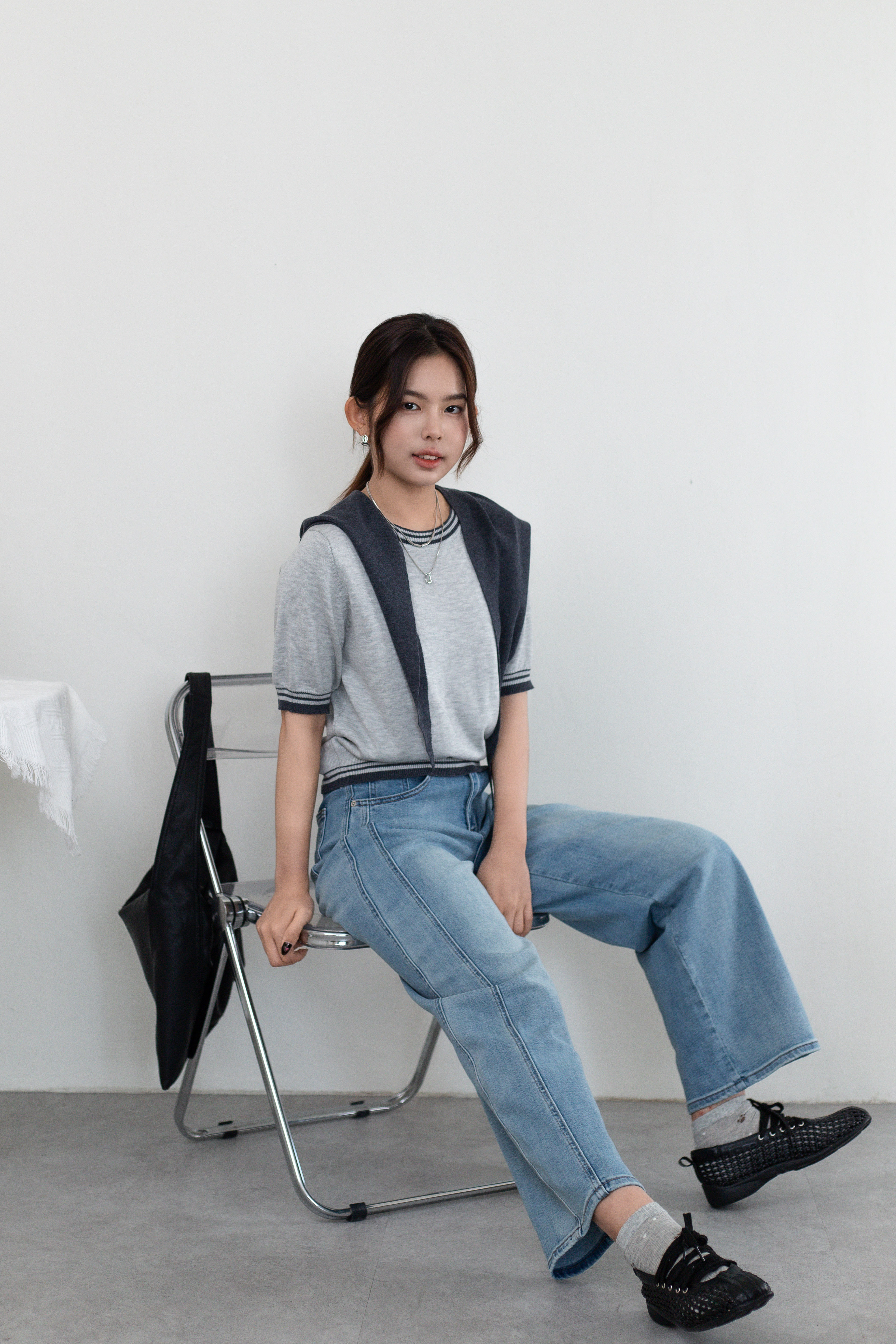 Aubrey Contrast Knit Top Grey- 2665KSGRY