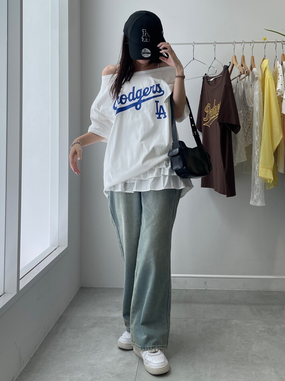 【預購】J0331604 WEGO × MLB別注女裝T恤｜露肩設計｜Oversize寬鬆版  (2款)