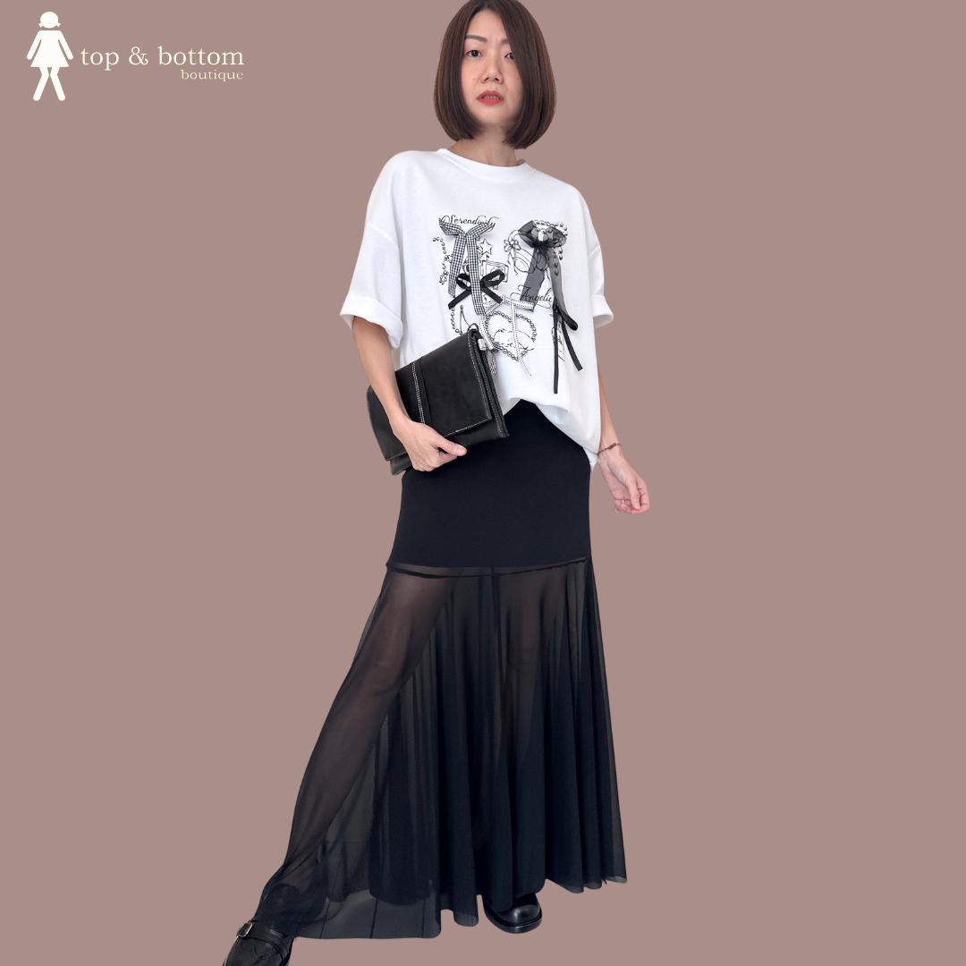 HIGH WAISTED MESH LONG SKIRT