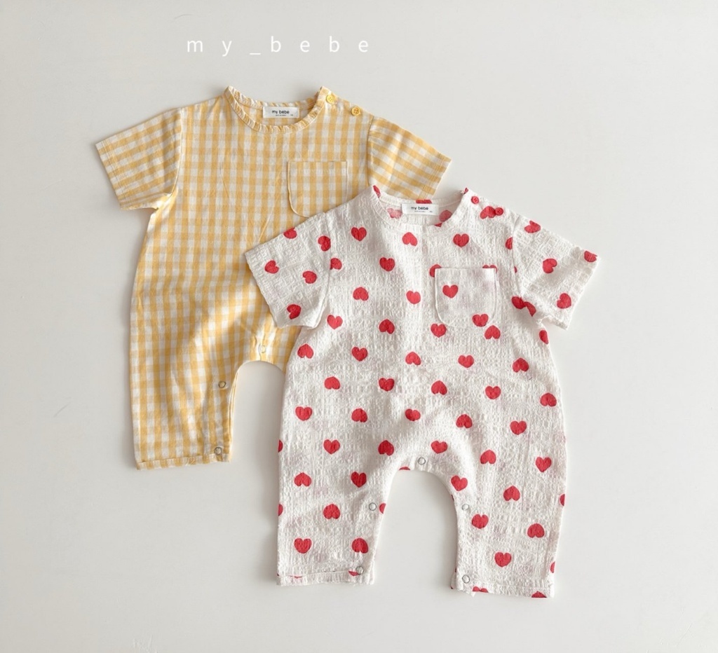 正韓夏MY BEBE 兩色格子/愛心連身衣