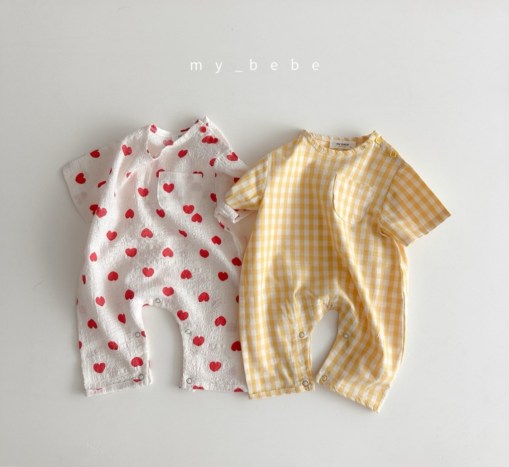正韓夏MY BEBE 兩色格子/愛心連身衣