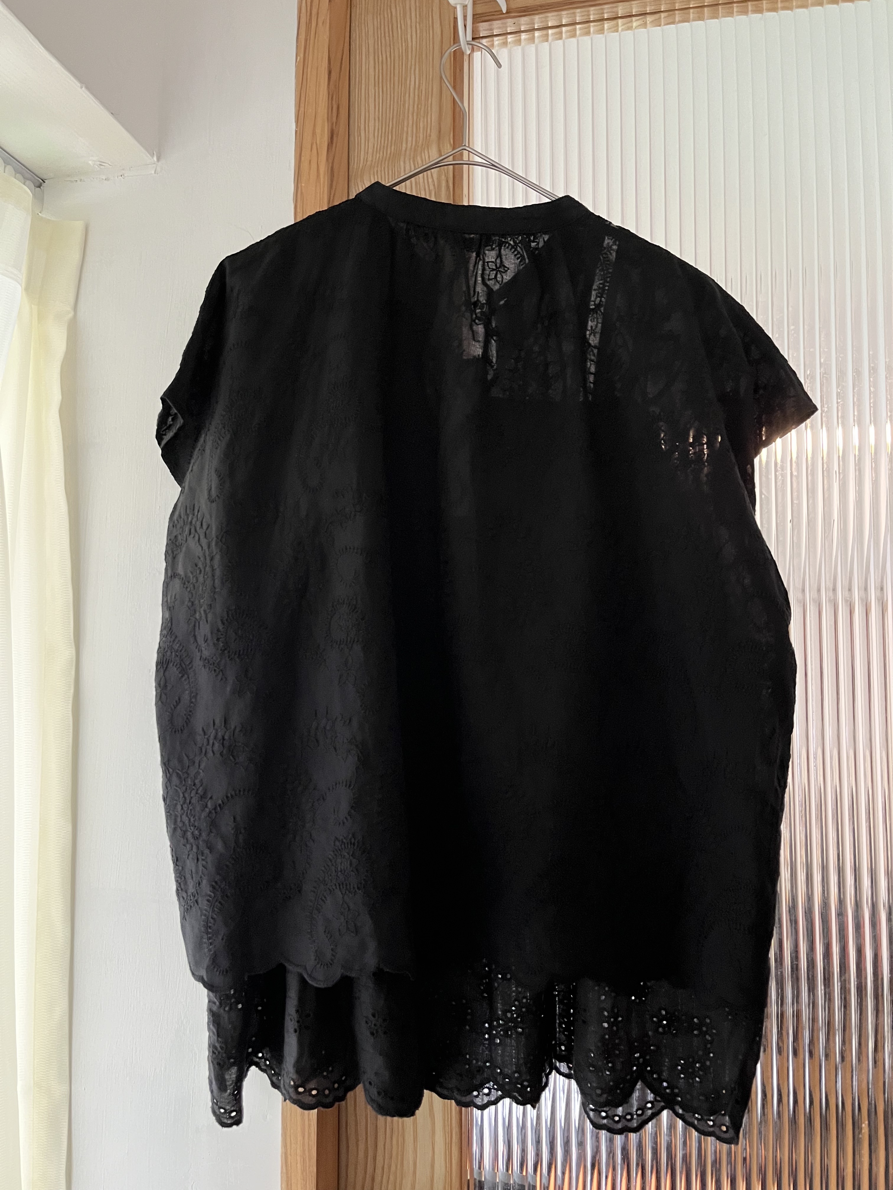 ichi黑色刺繡通花小企領top