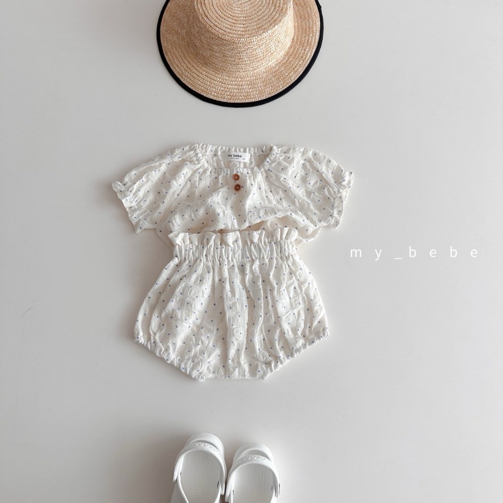 正韓夏MY BEBE 兩色格子/點點花苞褲套裝