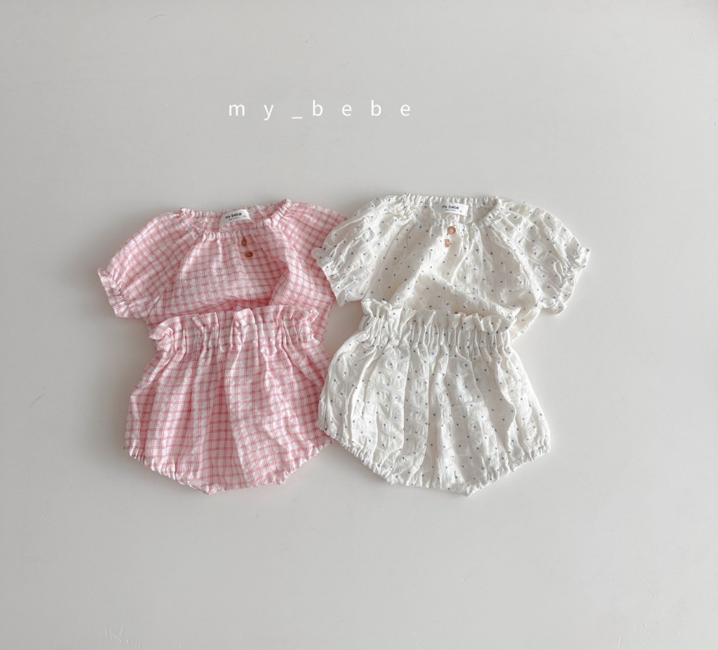 正韓夏MY BEBE 兩色格子/點點花苞褲套裝