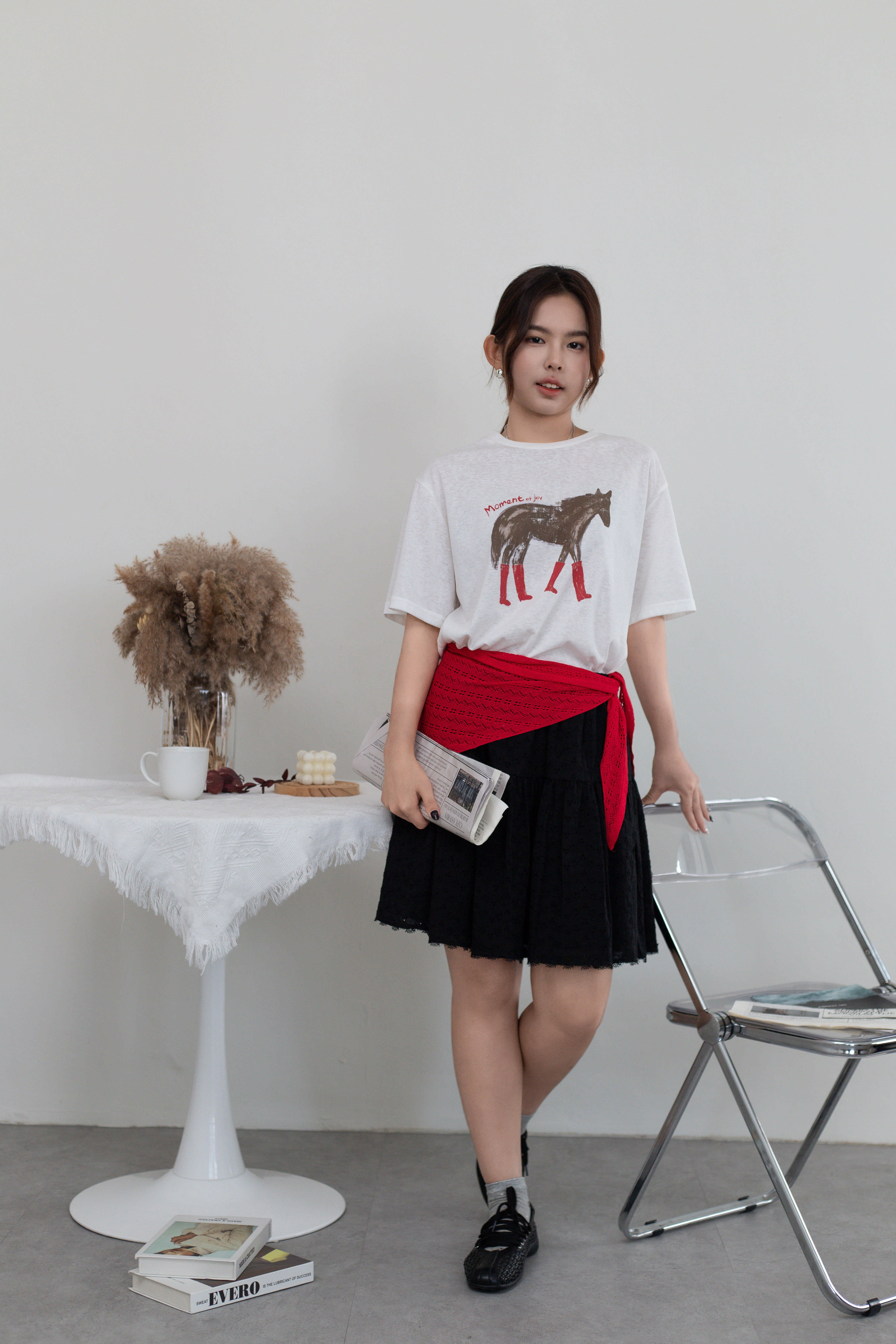 Mathra Relaxed Tee White (with scarf) -2664TSWHI