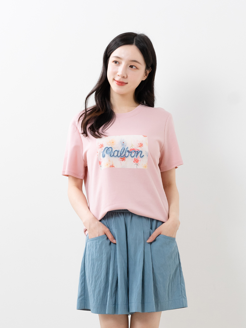 渲染印花亮片繡字母上衣紋理打褶短褲組合