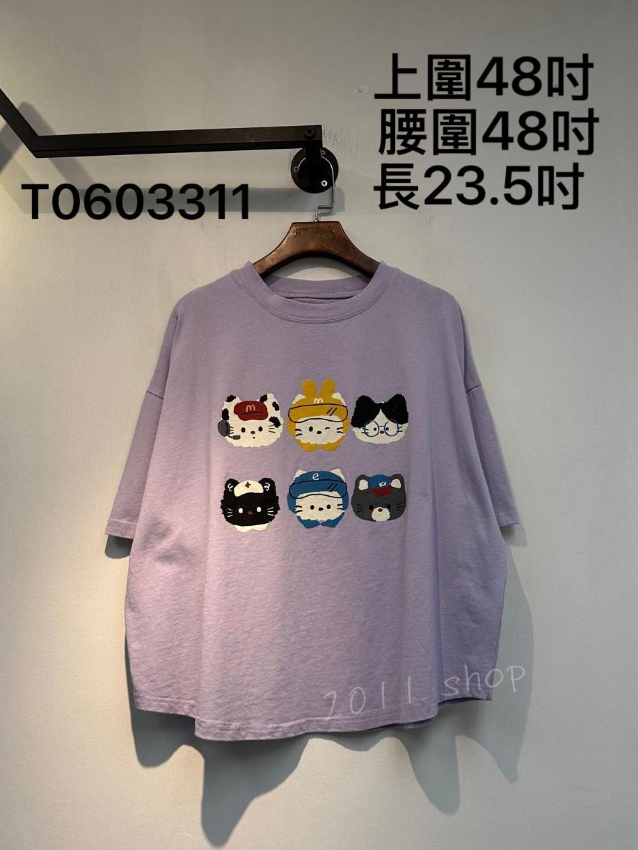 出口日本六隻卡通貓咪Tee  上圍48吋  腰圍48吋 長23.5吋   T0603311