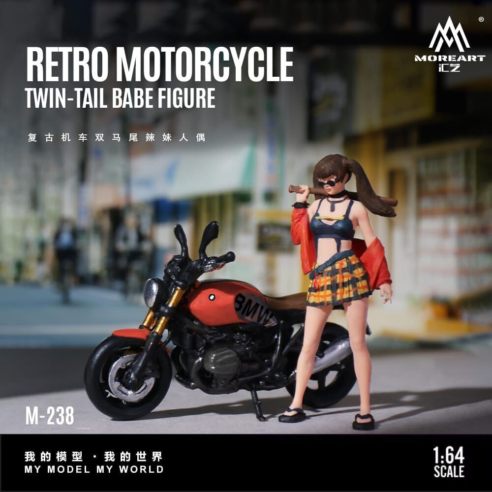 PO-$140 * MOREART * 1:64 FIGURE - RETRO MOTORCYCLE TWIN TAIL BABE FIGURE (MO222238)