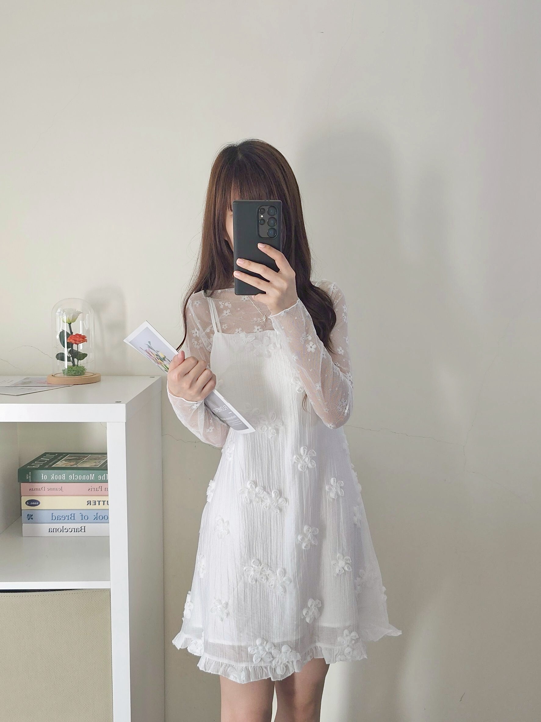 ❤️初戀純白法式立體小花短洋裝 1𝐜𝐨𝐥𝐨𝐫. #R02