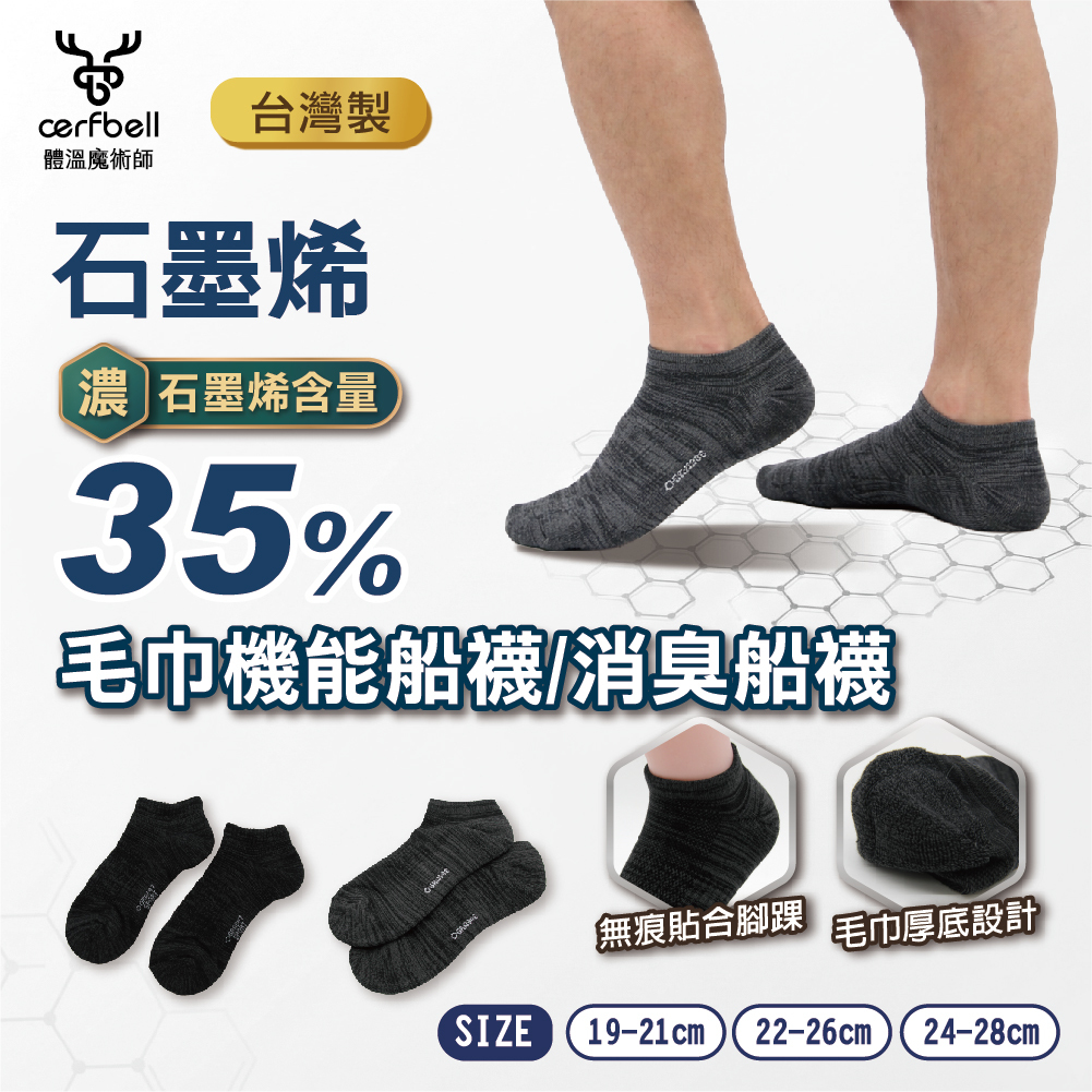【肌柔】台灣製「7A抗菌」石墨烯消臭抑菌毛巾底機能船襪丨P1317.18