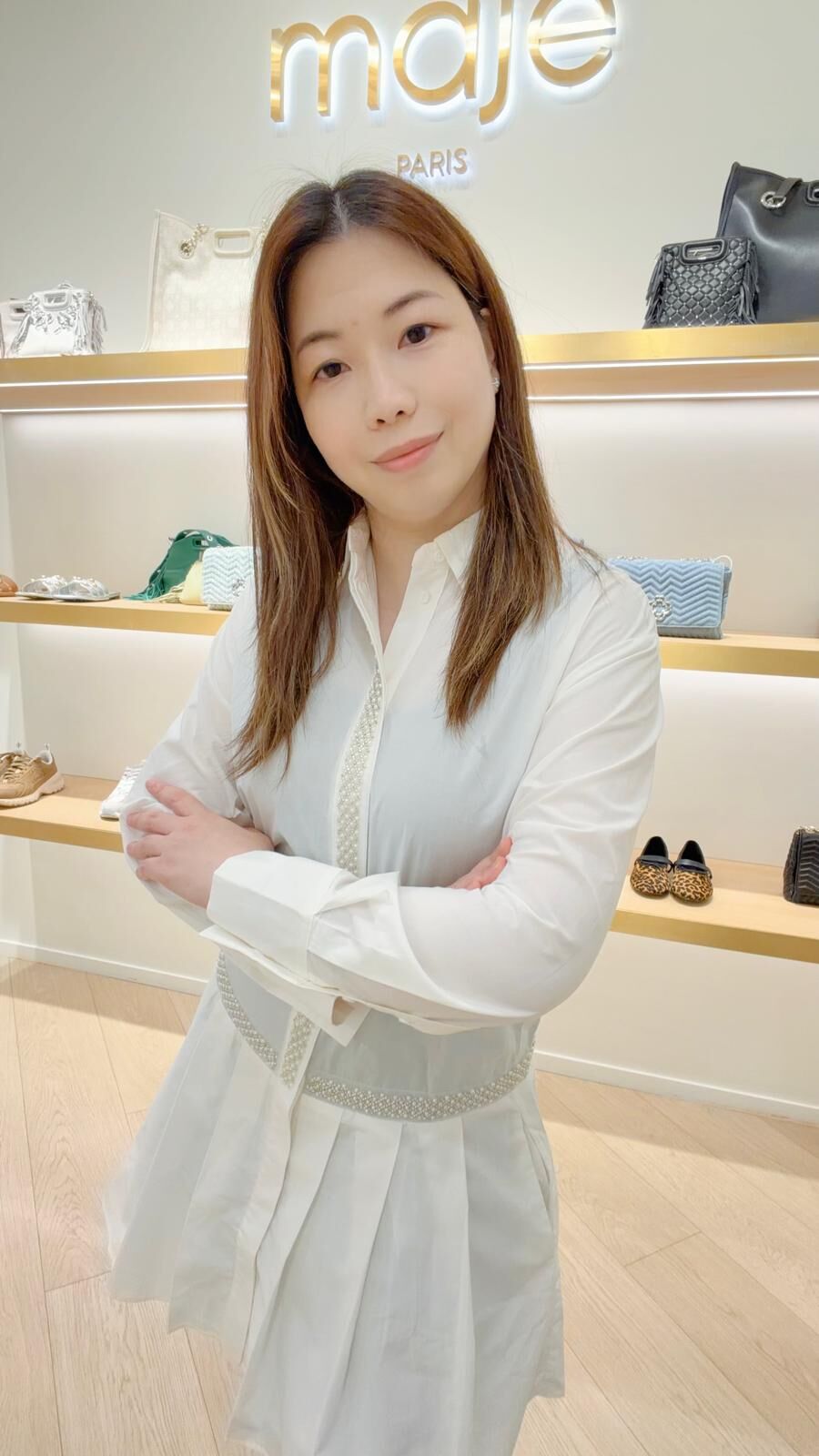 Maje 白色珍珠領邊長袖襯衫 #MFPRO03696