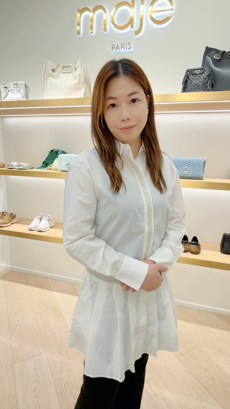 Maje 白色珍珠領邊長袖襯衫 #MFPRO03696
