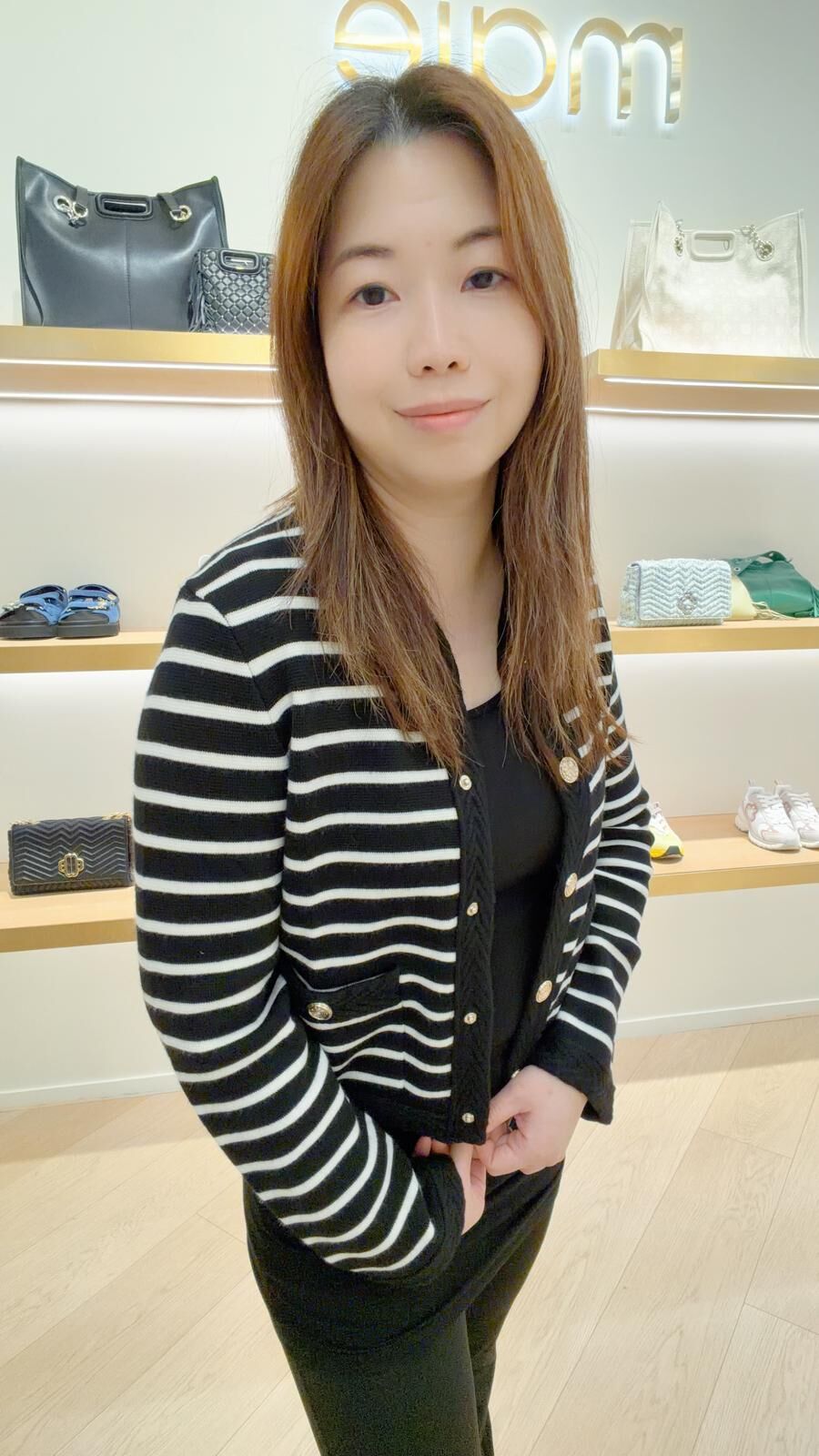 Maje 黑白橫間鈕扣針織長袖外套 #MFPCA00521