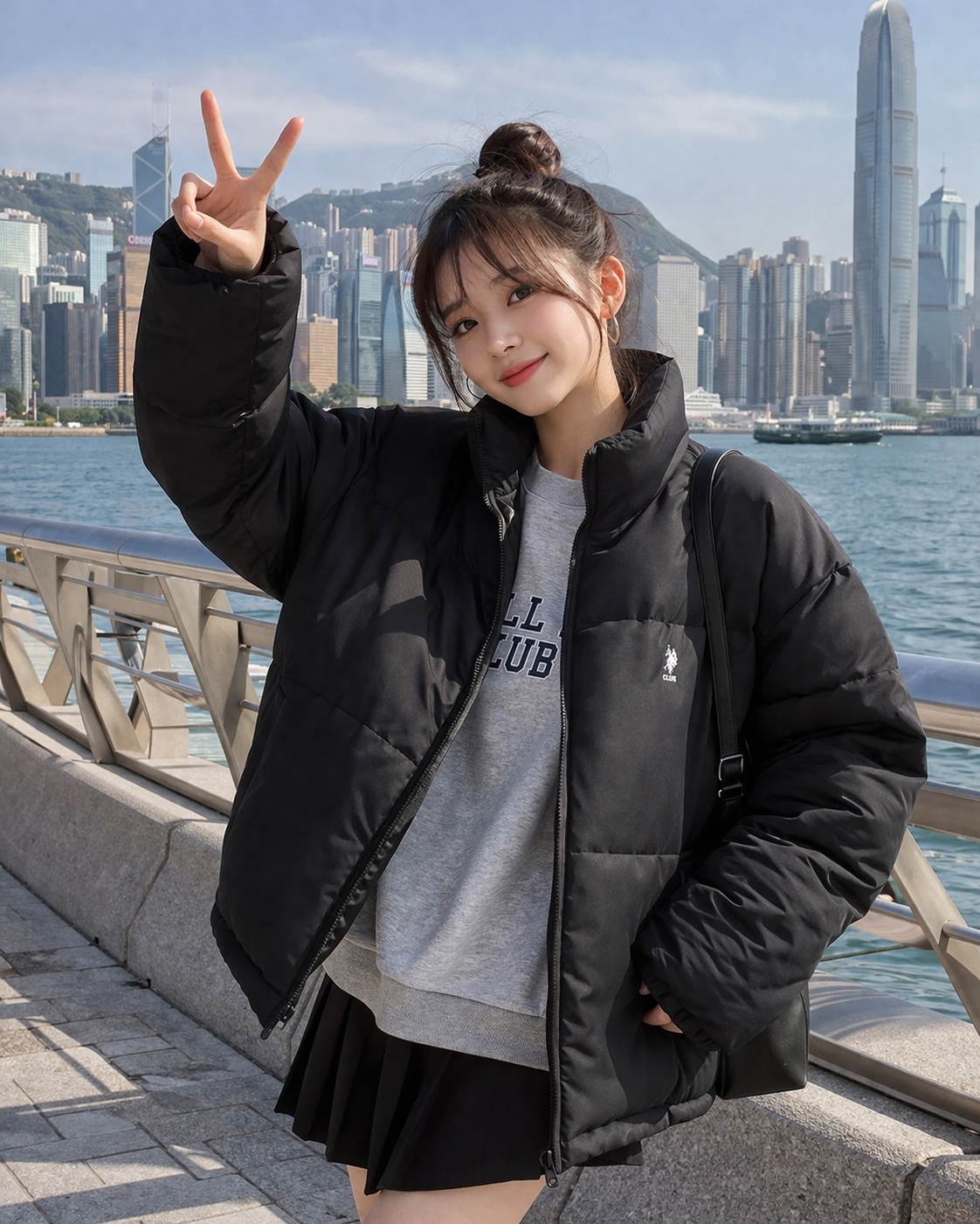 【預購】J0331605 U.S. POLO ASSN.　刺繡Logo超大立領加厚棉服外套 黑色