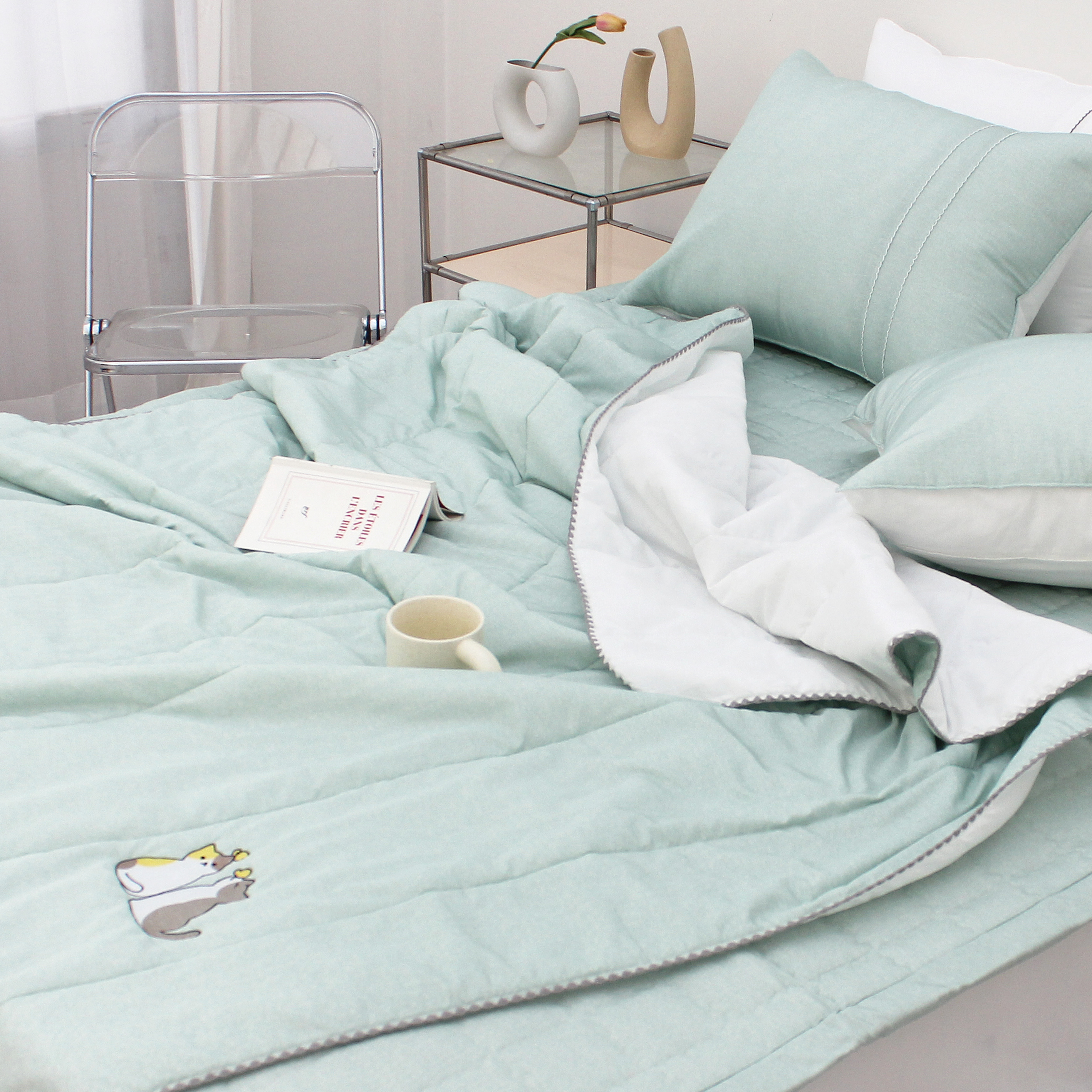 韓國棉被 相親相愛竹纖維刺繡貓貓-竹纖維（春夏薄被）