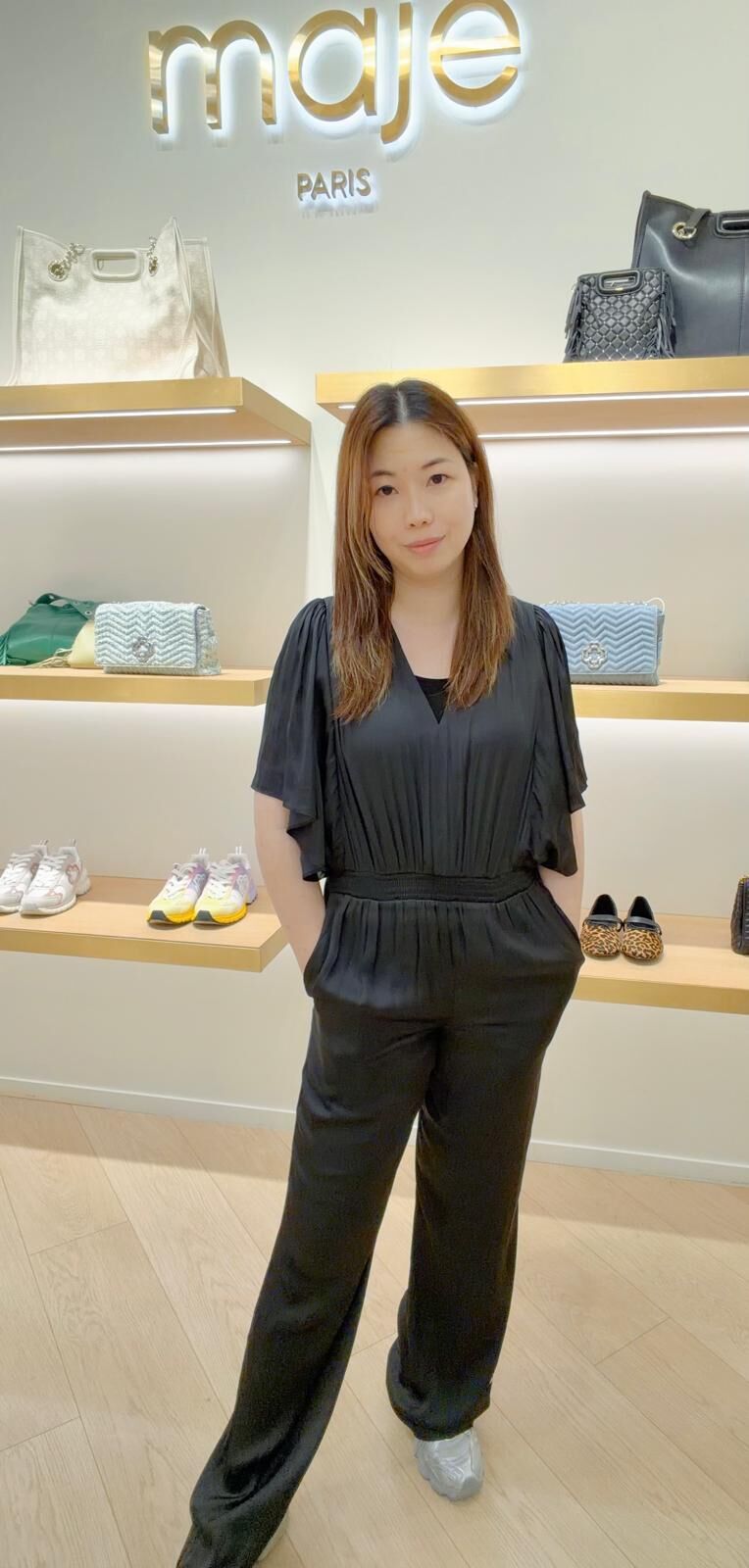 Maje 黑色V領連身裙 #MFPCO00271