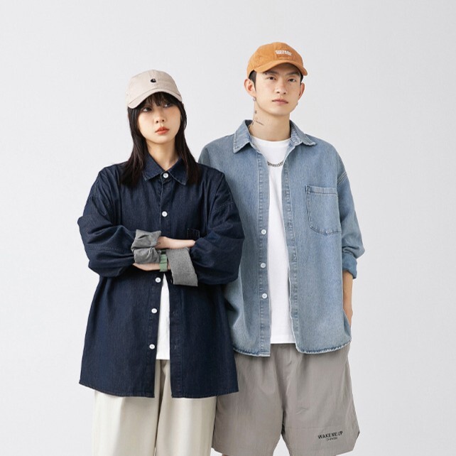 日系復古水洗丹寧襯衫 J3592