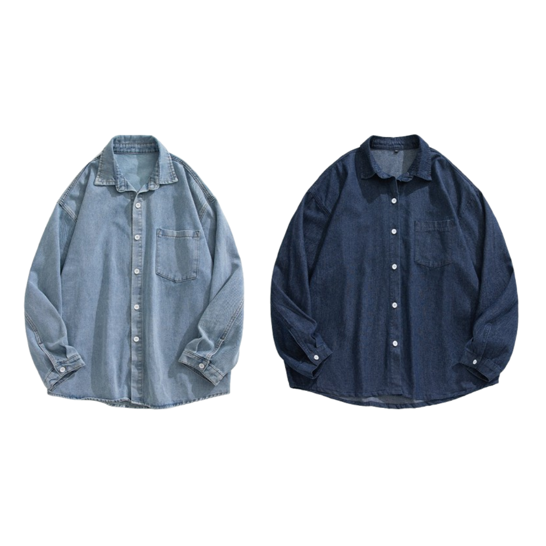 日系復古水洗丹寧襯衫 J3592