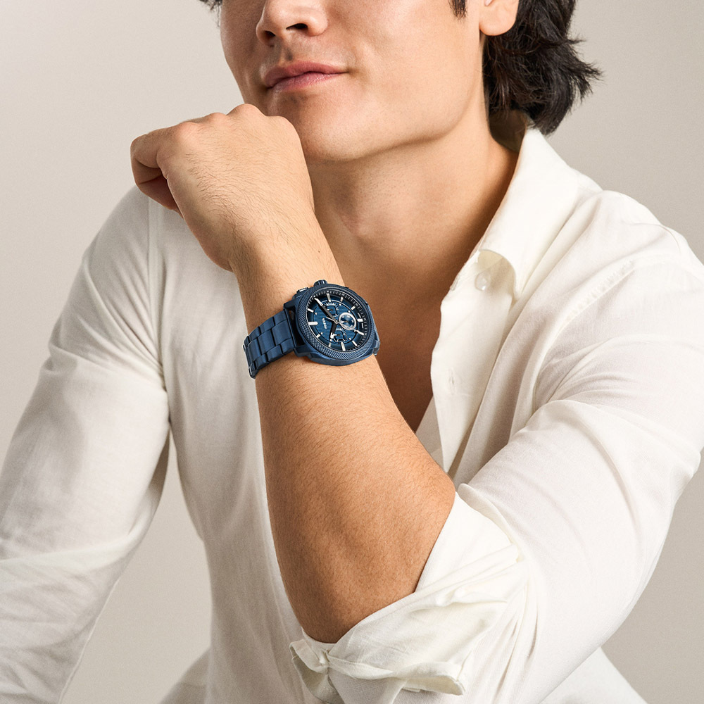 Machine 簡約經典深藍手錶 藍色不鏽鋼錶帶 44 MM FS6167