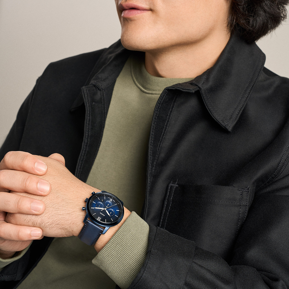 Neutra 雅士三眼計時手錶 藍色真皮錶帶 44 MM FS6168