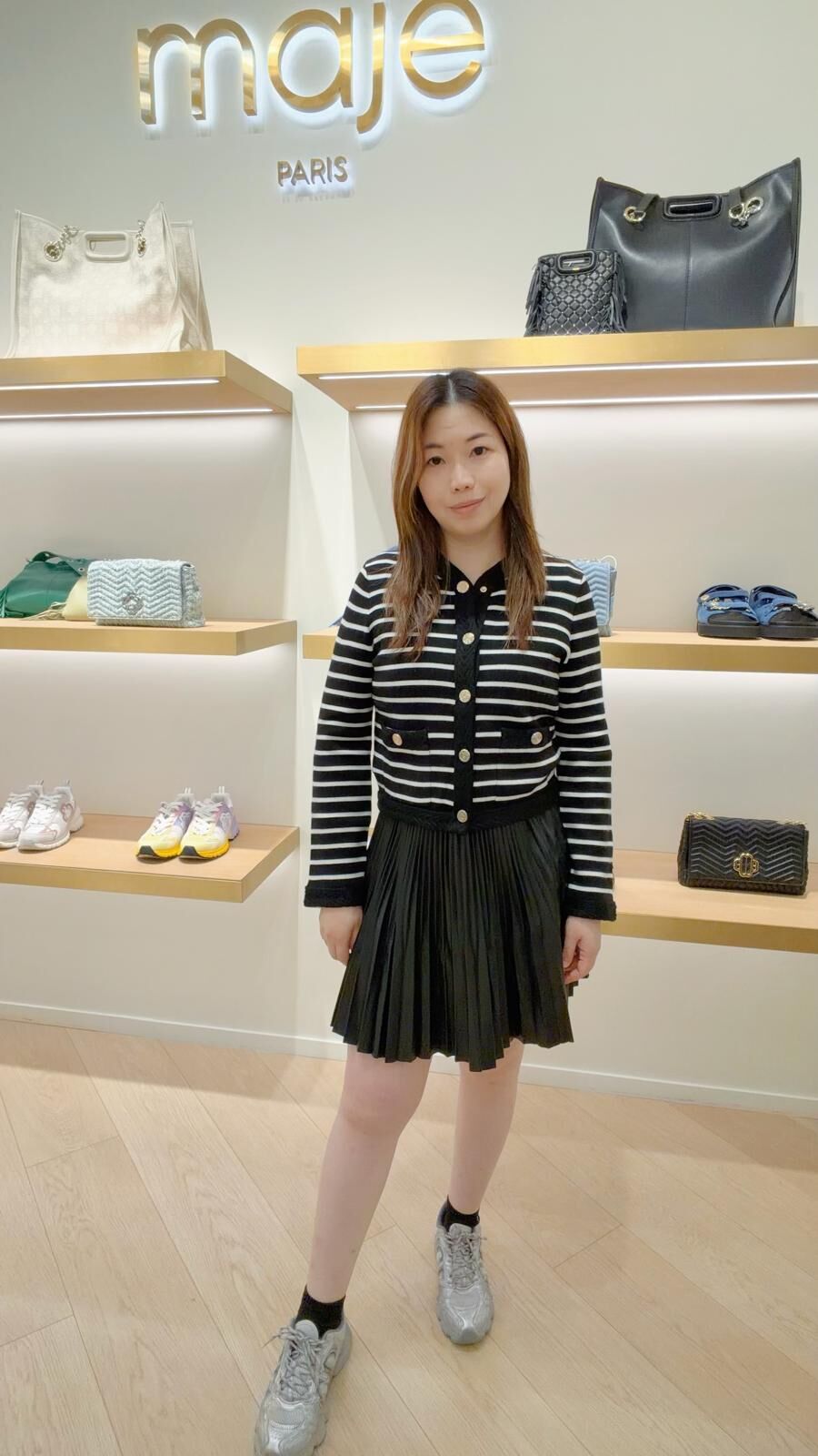 Maje 黑色百折短裙 #MFPJU01140