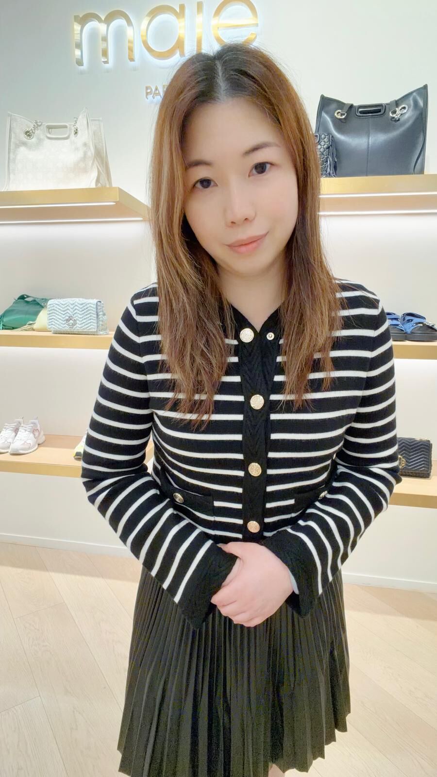 Maje 黑色百折短裙 #MFPJU01140