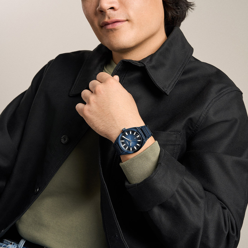 Everett 極簡動感海軍藍手錶 藍色不鏽鋼錶帶 42 MM FS6169