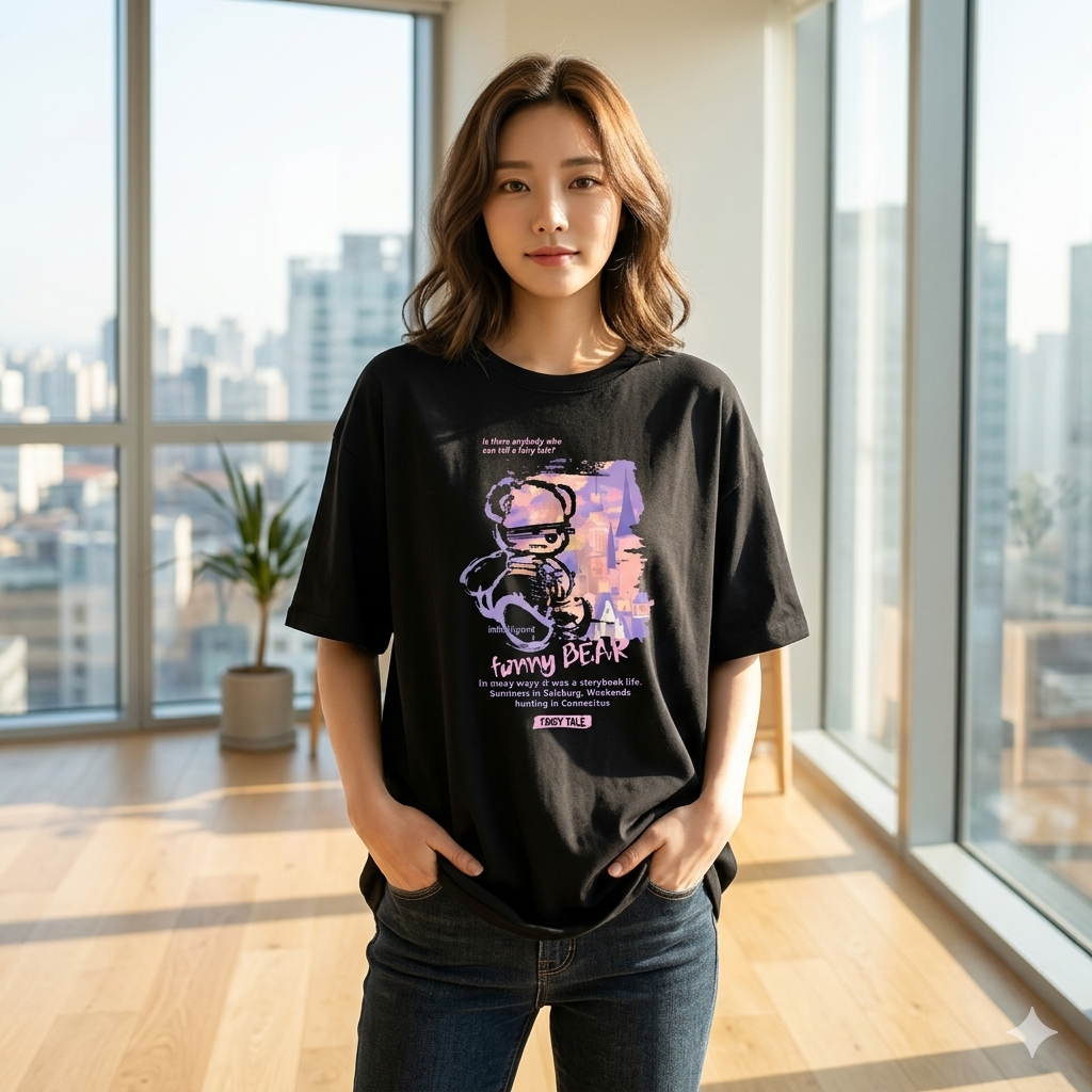 【ASister 小姊姊】AS2368#女裝｜純棉上衣☆*油畫線條小熊*中長版短袖T恤(10色 S-3XL)
