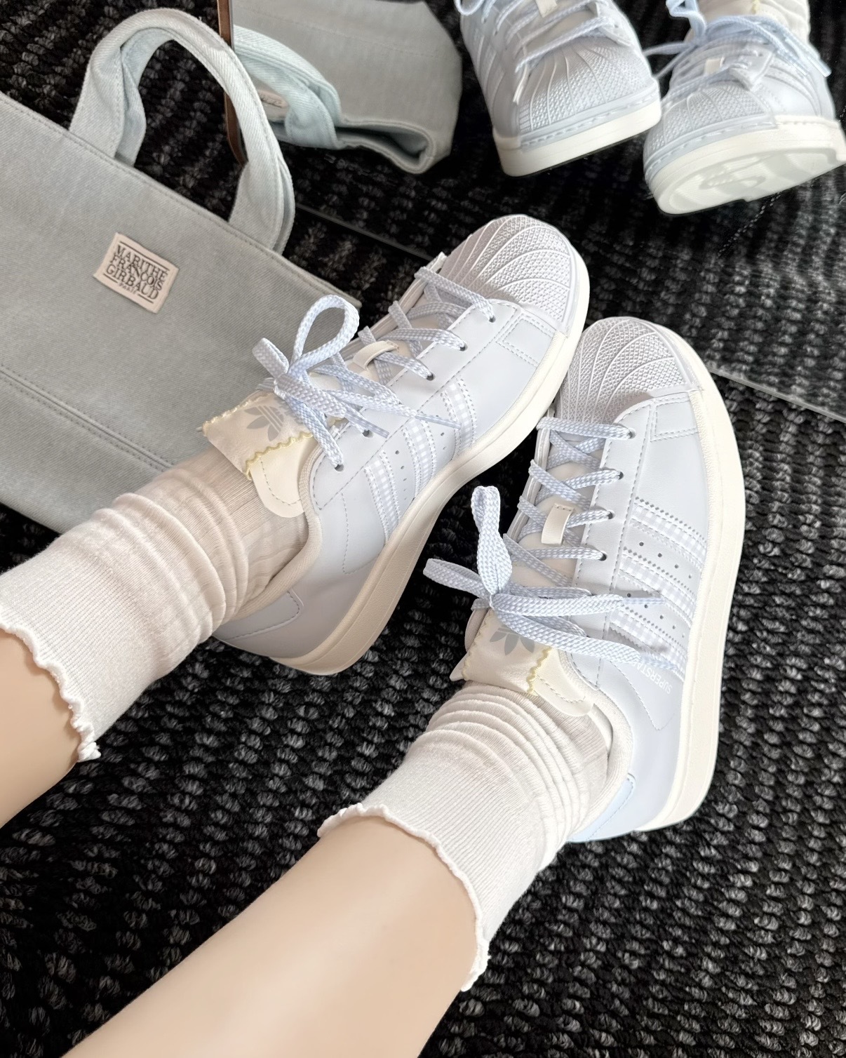 ADIDAS SUPERSTAR 2.0 貝殼頭 愛迪達 三葉草 格紋 捲邊 淡藍色 寶寶藍 奶油底 女鞋 HQ2646 / 預購